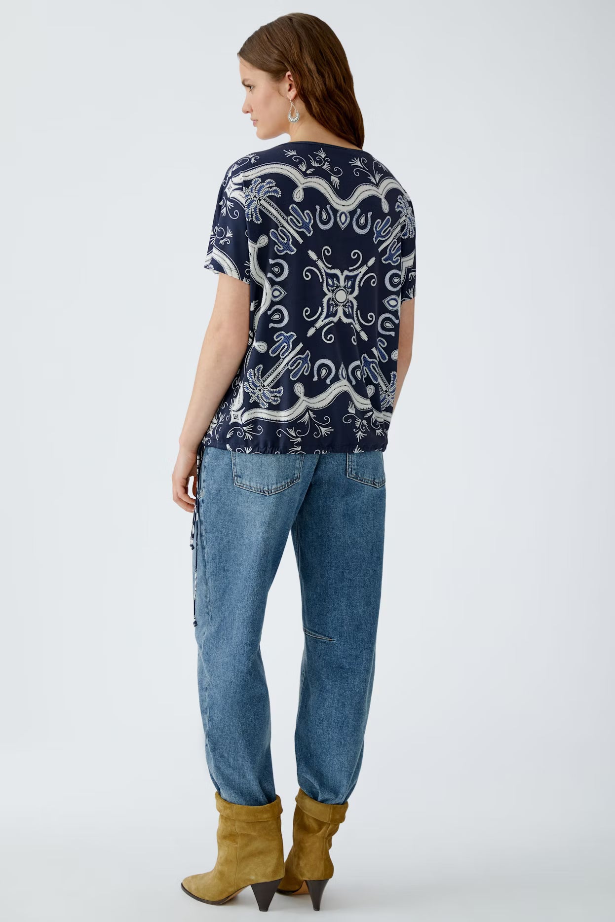 Oui Western Printed Top With Drawcord