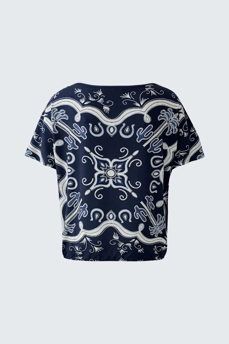 Oui Western Printed Top With Drawcord