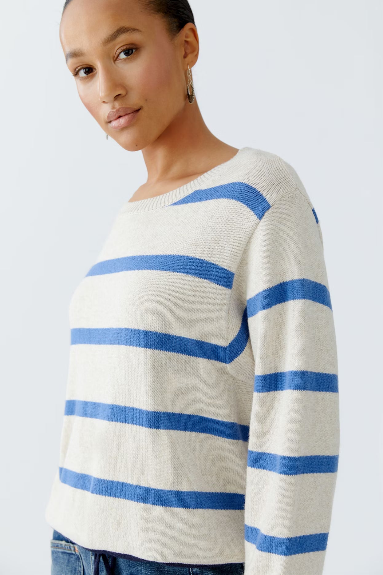 Oui Striped Sweater With Drawcord