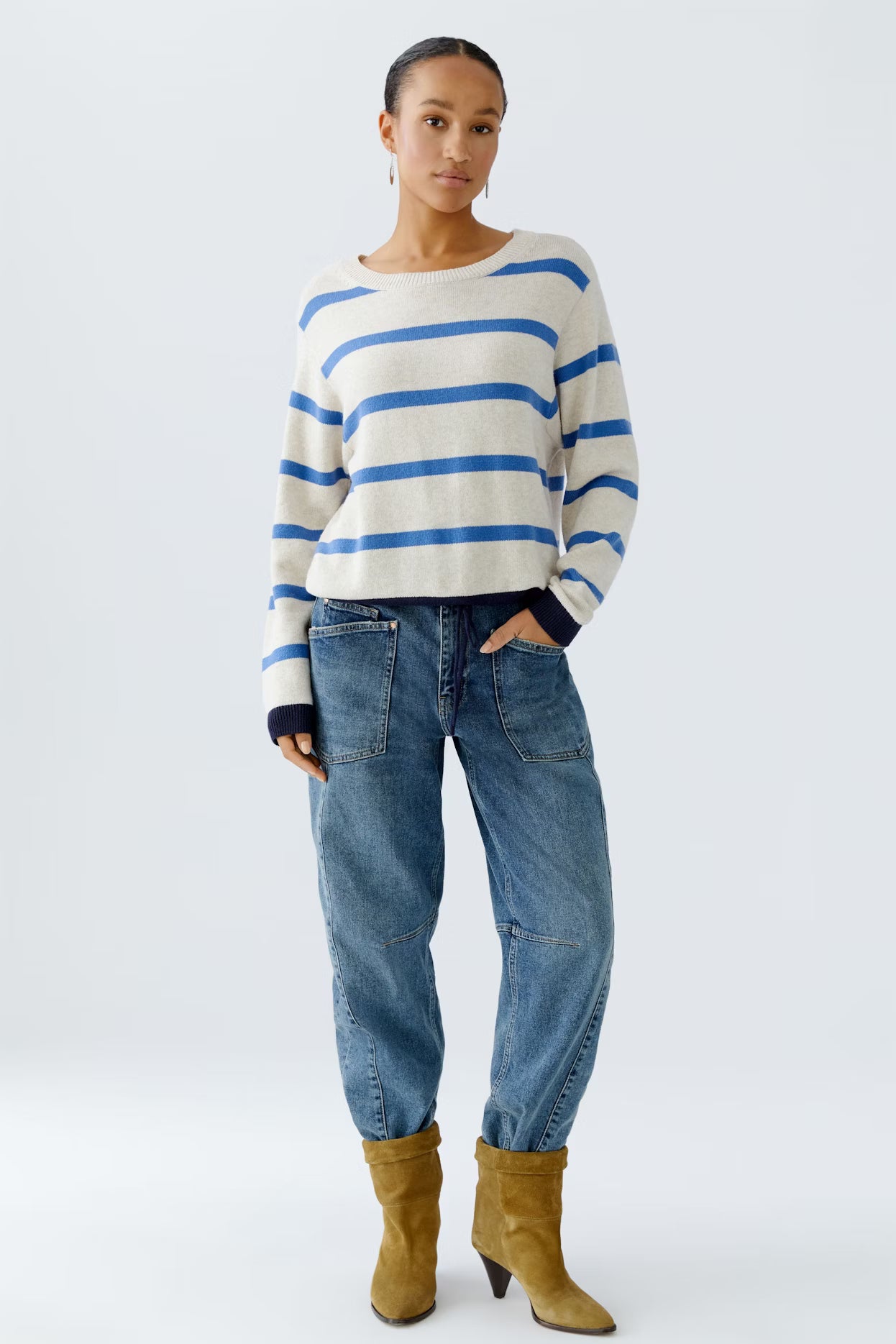 Oui Striped Sweater With Drawcord