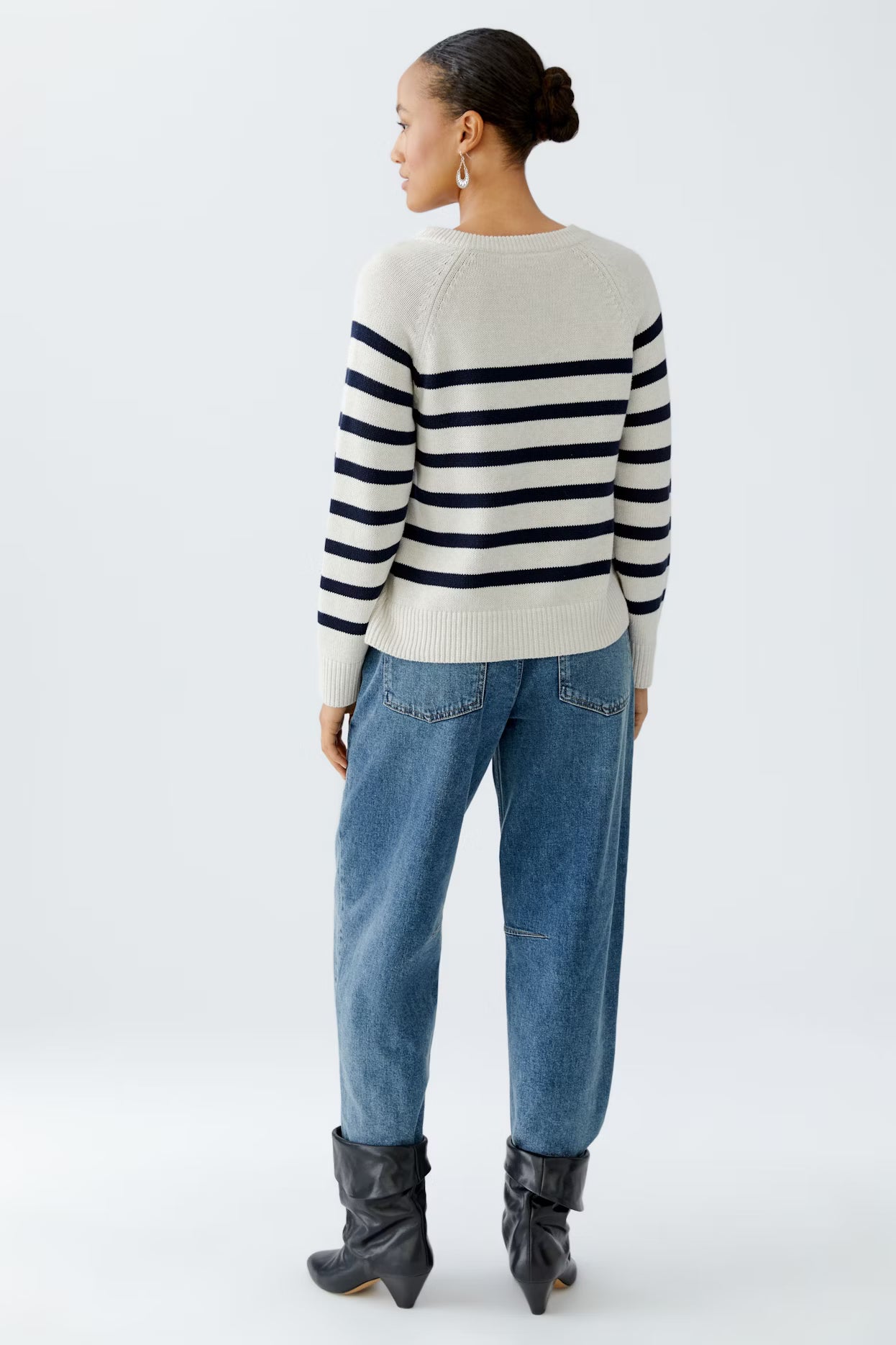 Oui Striped Sweater With Zipped Yoke
