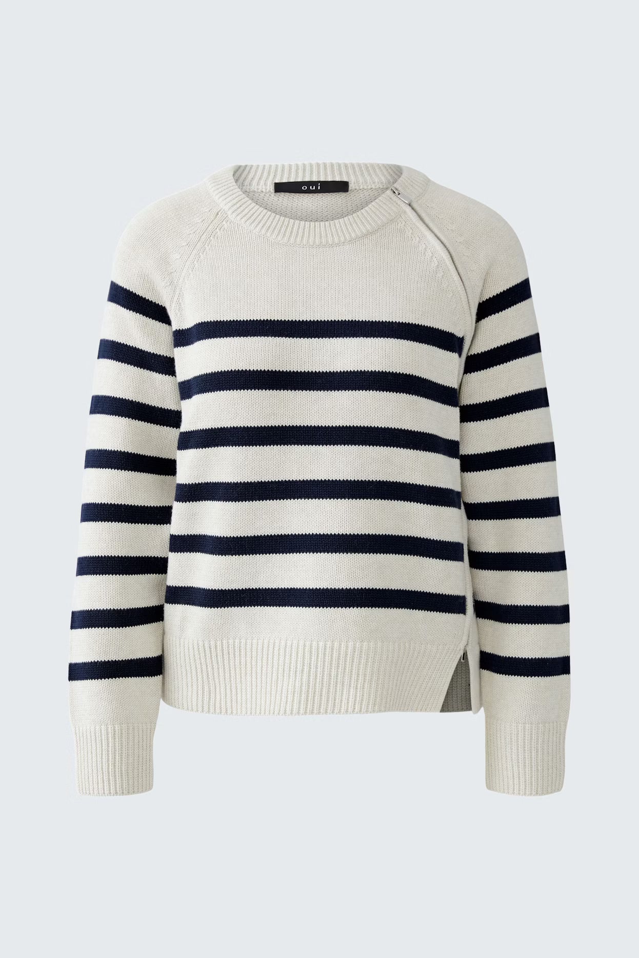 Oui Striped Sweater With Zipped Yoke