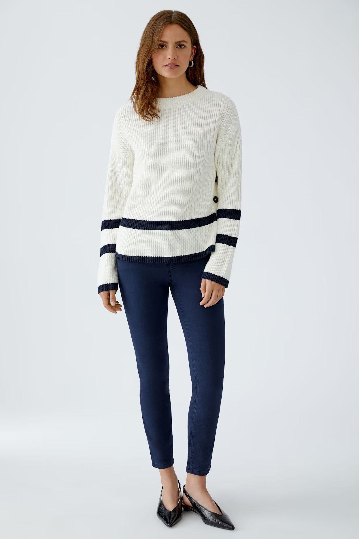 Oui Side Button Sweater With Stripe