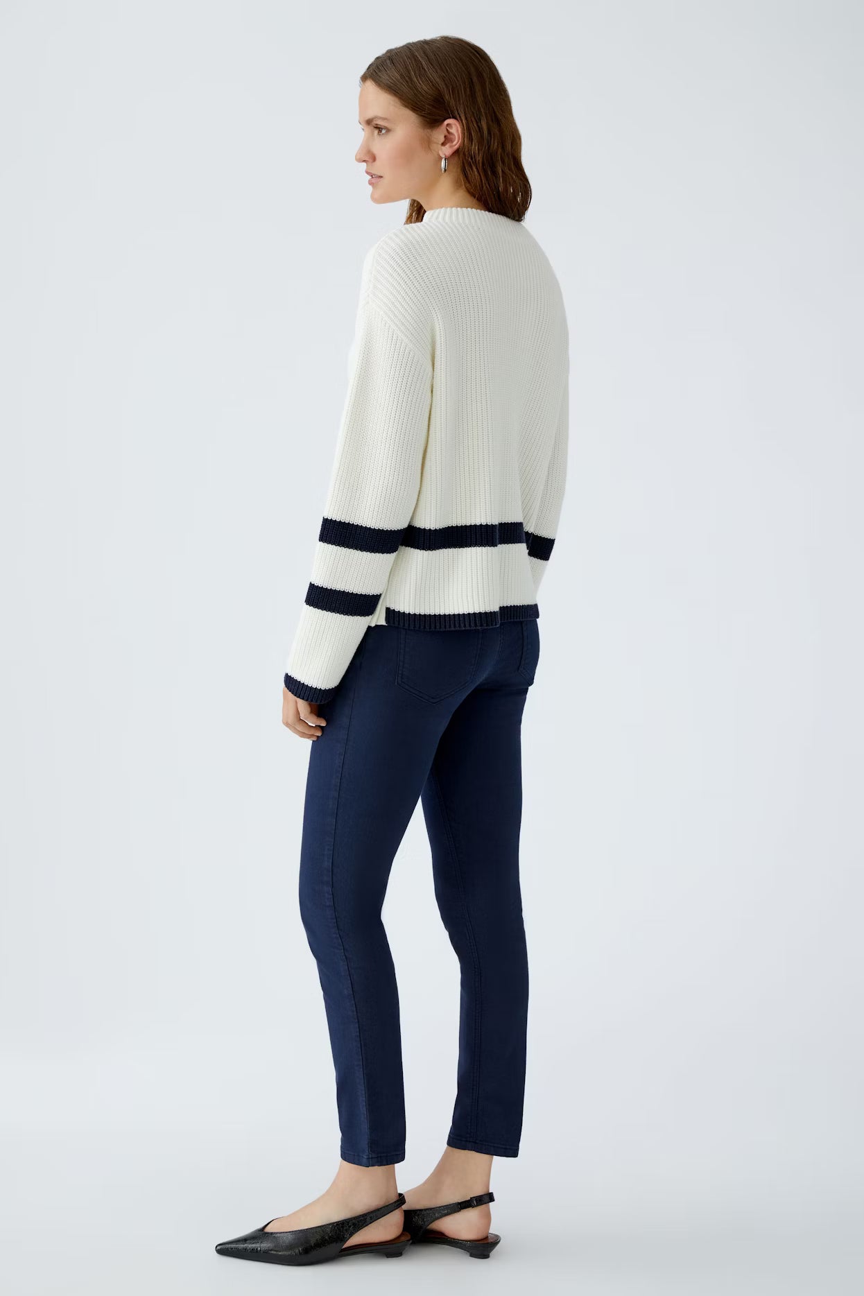Oui Side Button Sweater With Stripe