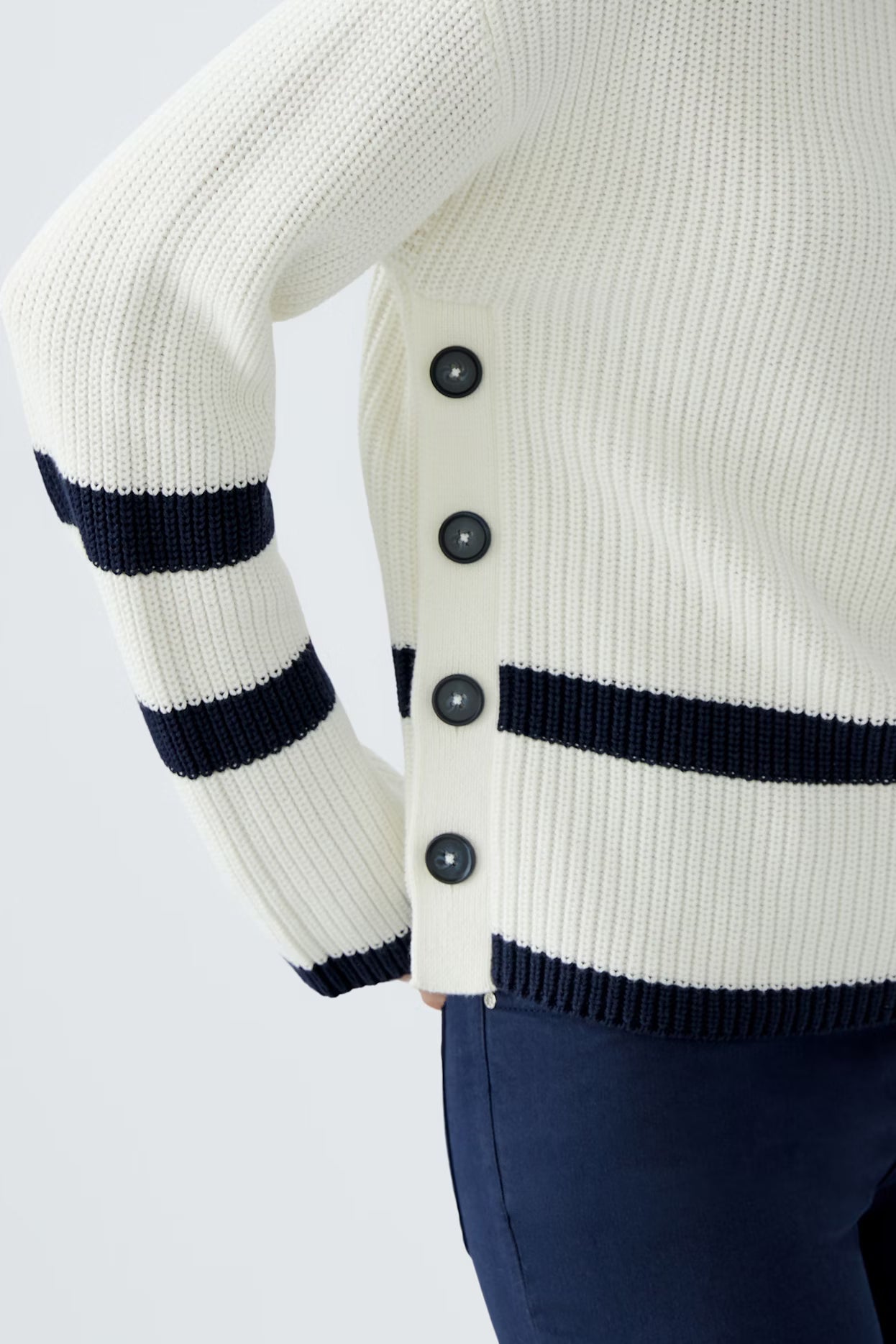 Oui Side Button Sweater With Stripe