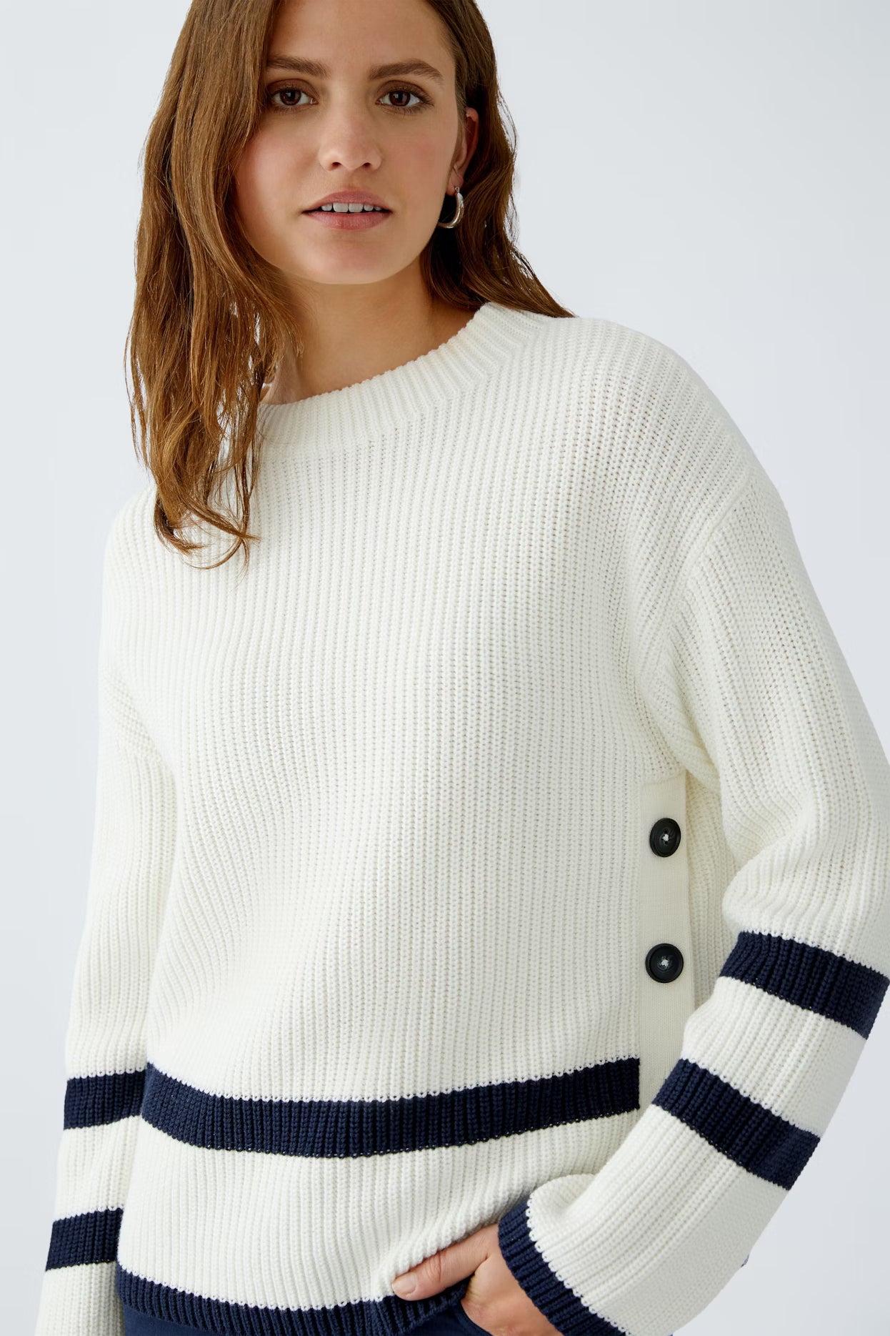 Oui Side Button Sweater With Stripe