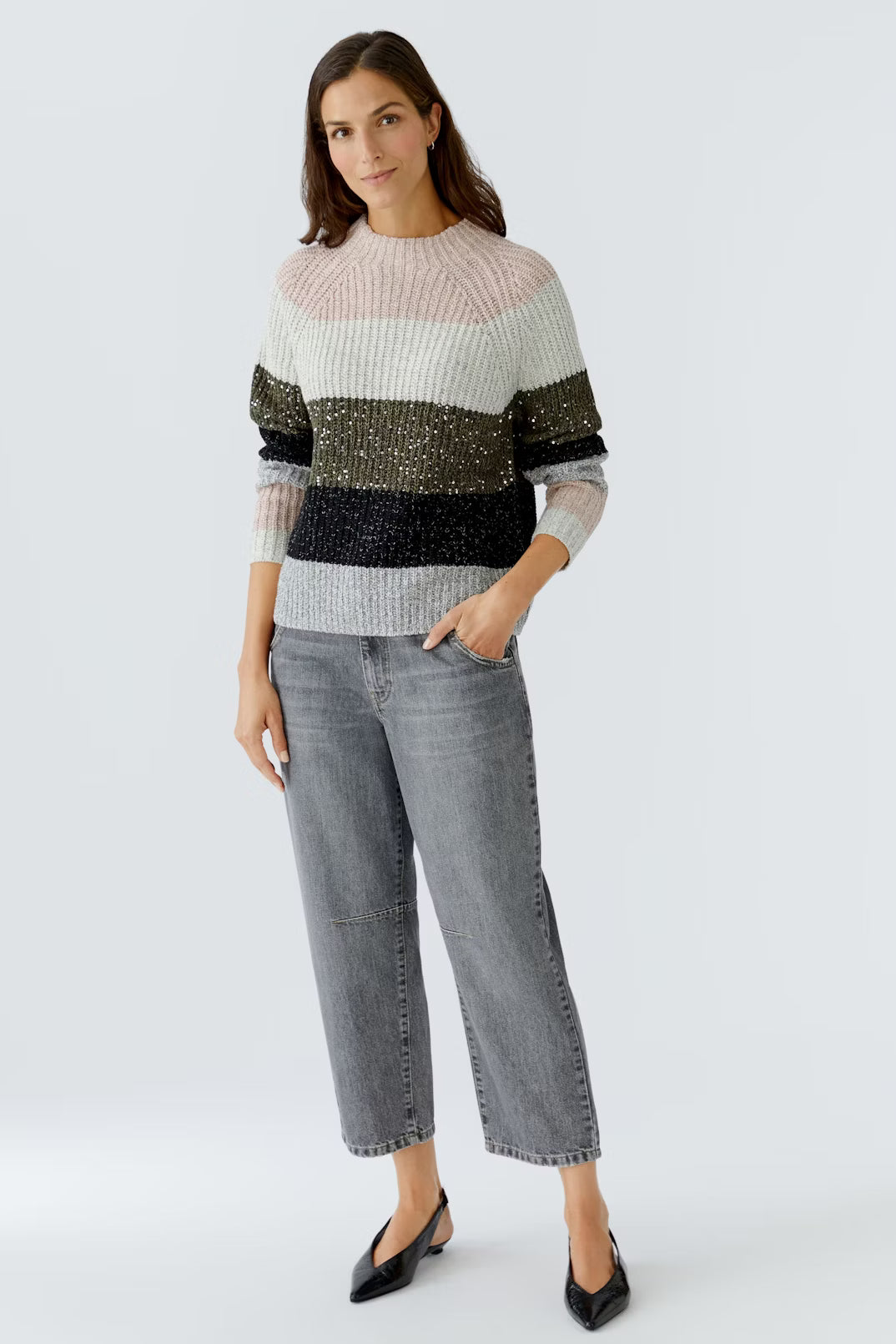 Oui Striped Sweater With Sparkle