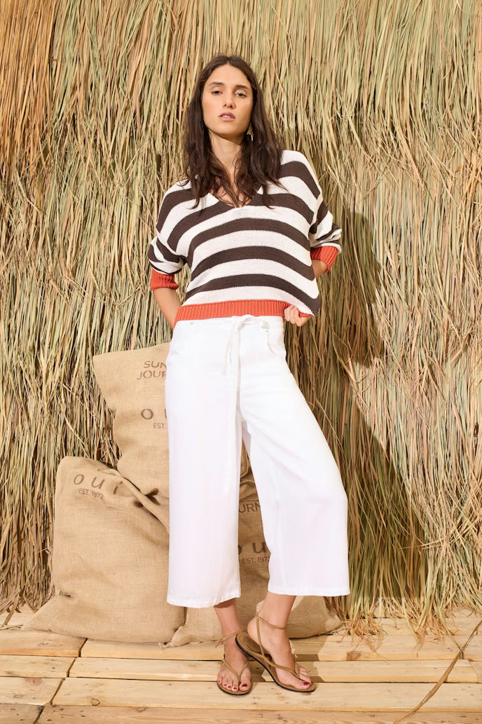 Oui V-Neck Striped Sweater