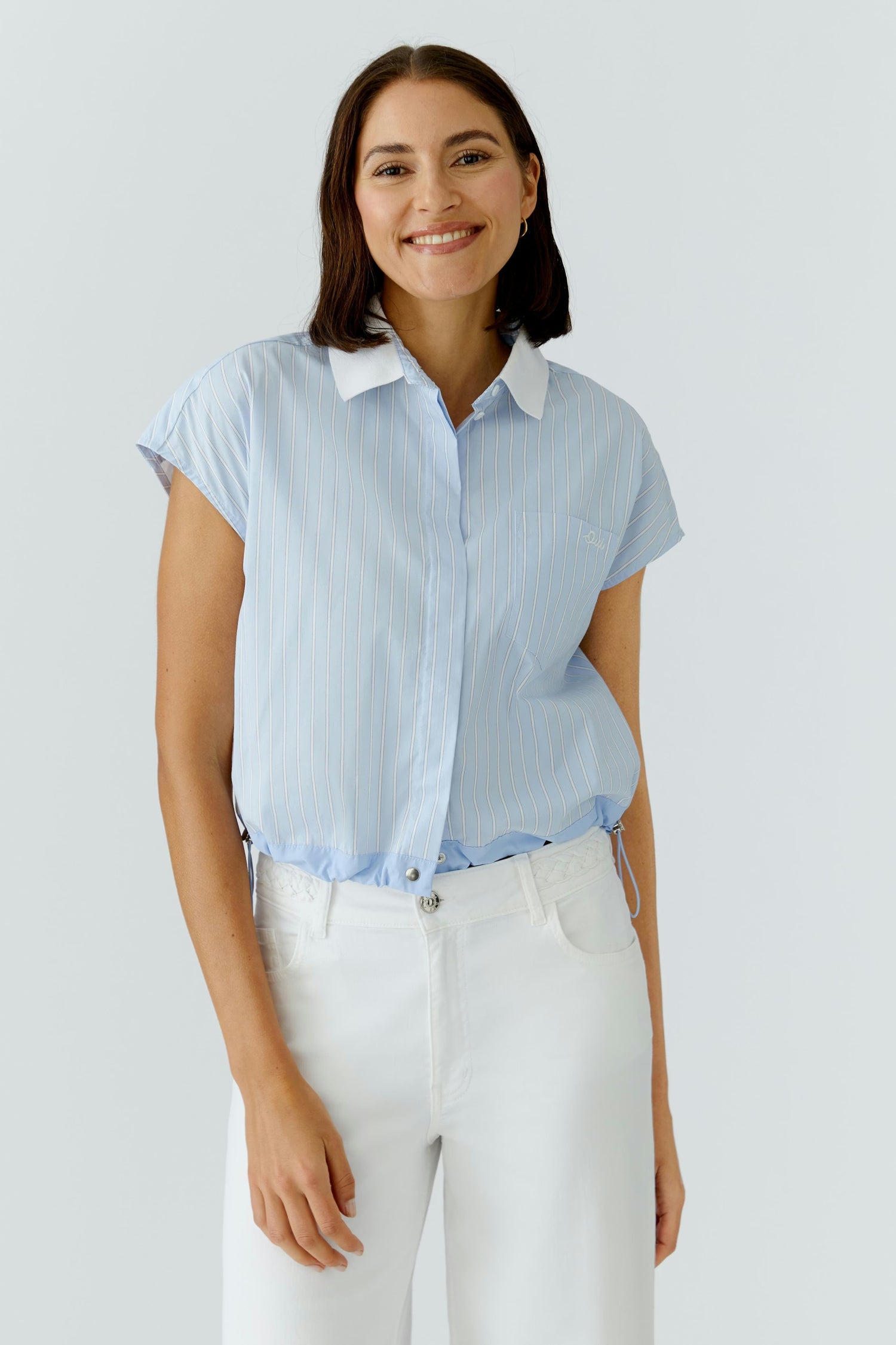 Oui Striped Blouse With Drawcord Style Bottom