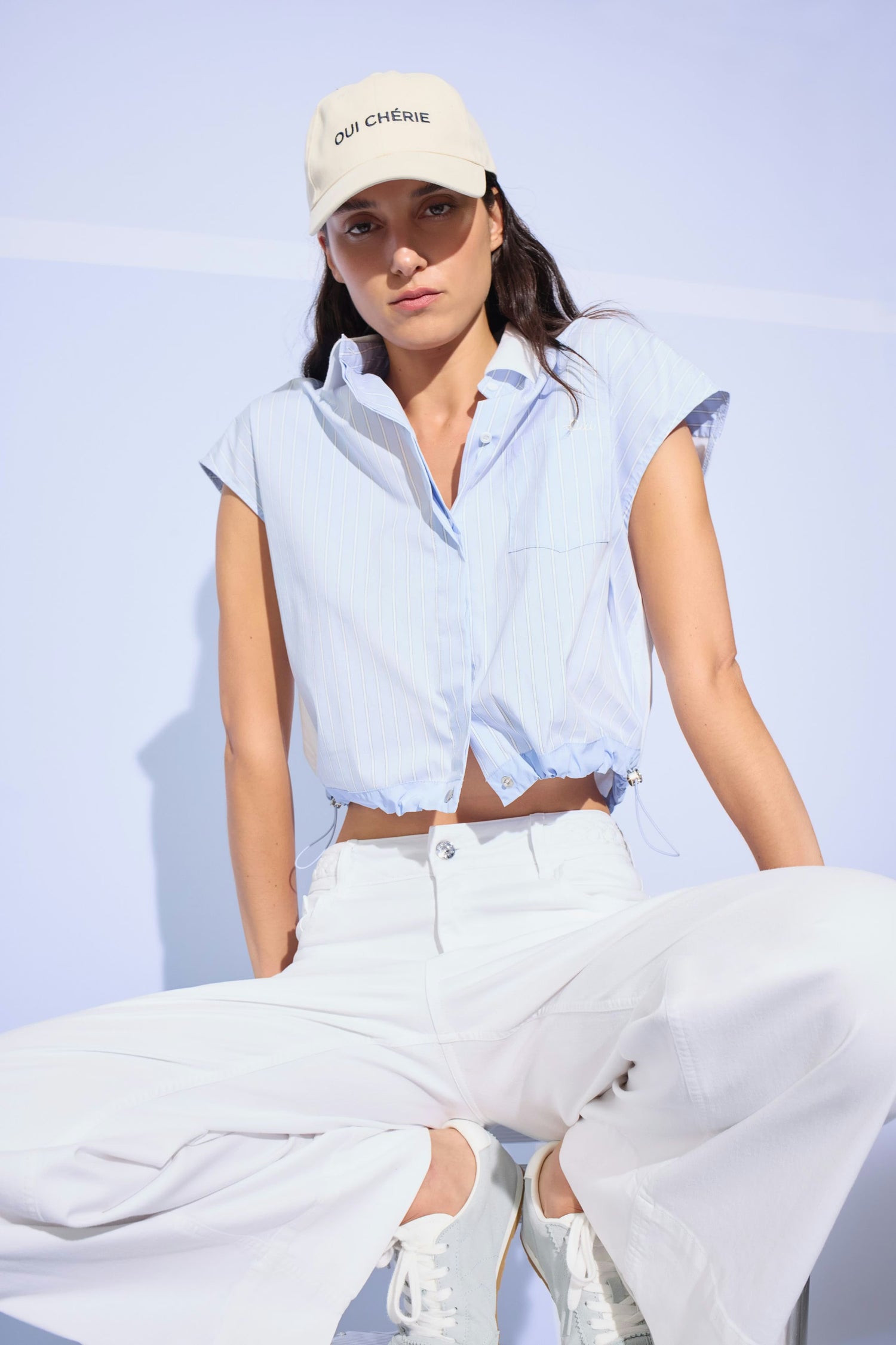 Oui Striped Blouse With Drawcord Style Bottom