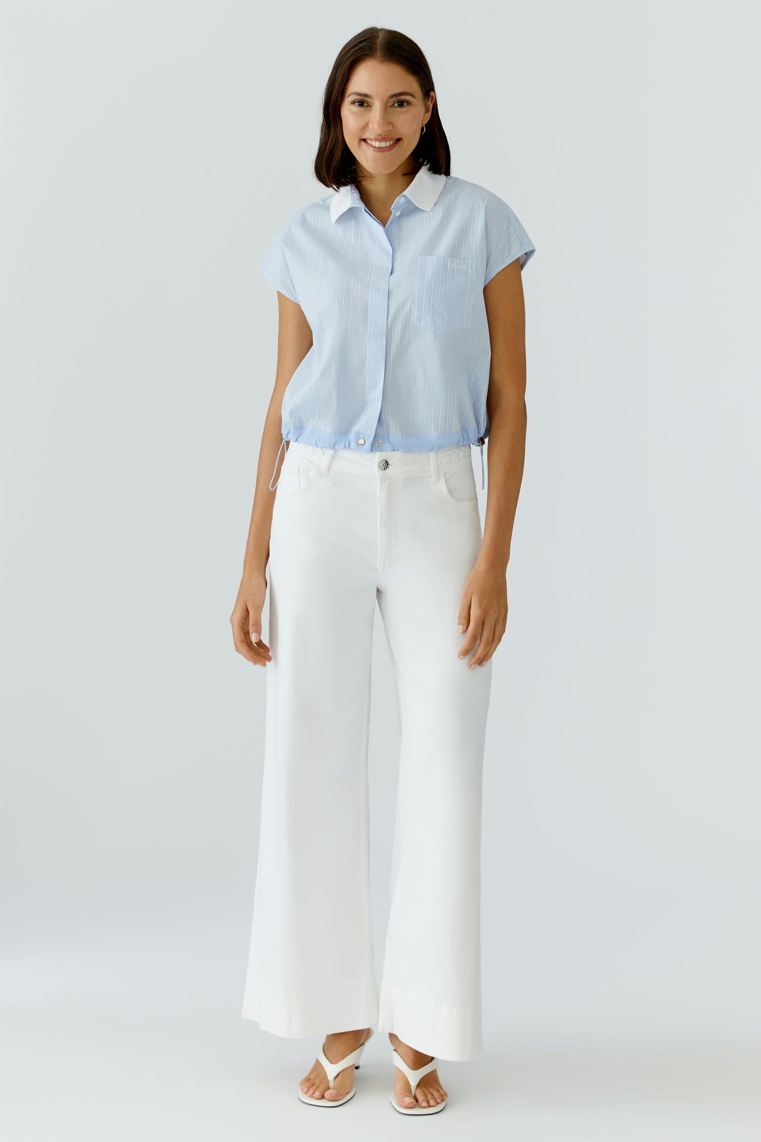 Oui Striped Blouse With Drawcord Style Bottom