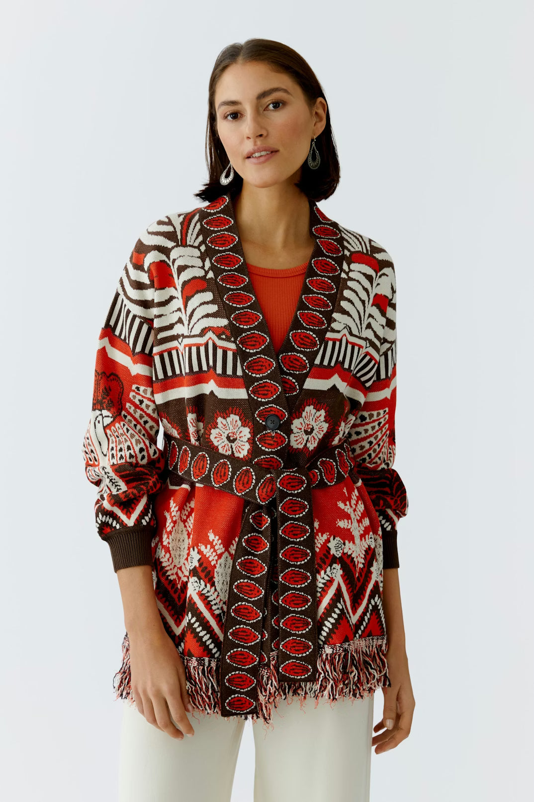 Oui Jaquard Knit Cardigan With Tie