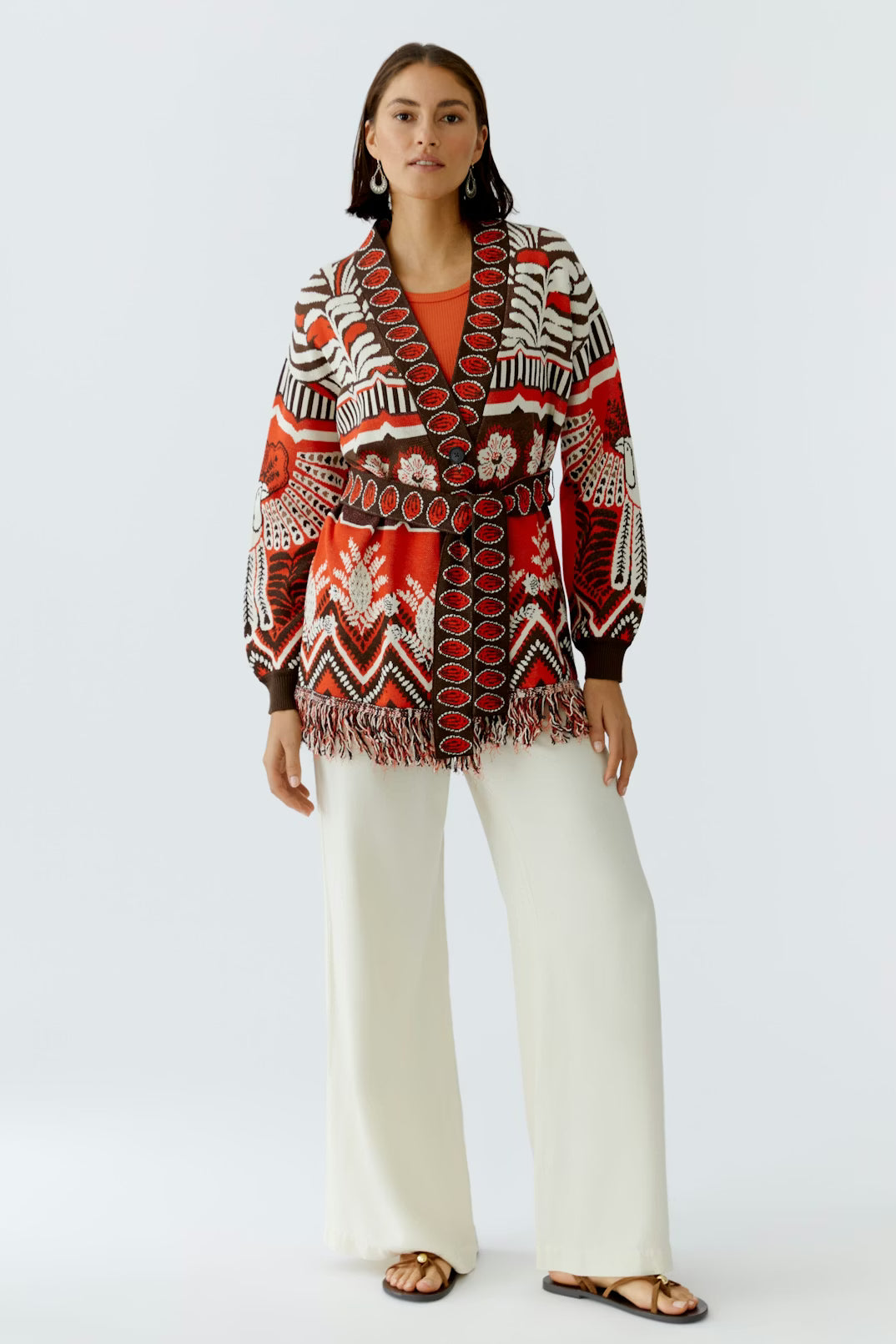 Oui Jaquard Knit Cardigan With Tie