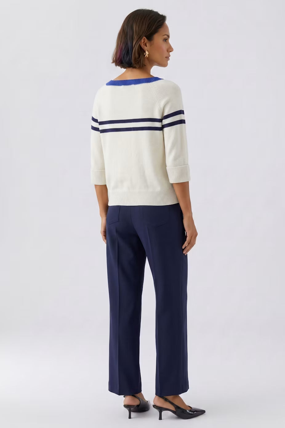 Oui Sporty Half Sleeve Sweater With Stripes