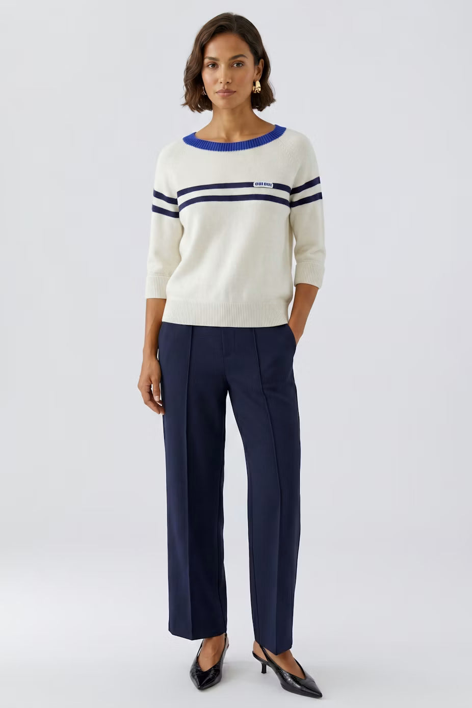 Oui Sporty Half Sleeve Sweater With Stripes