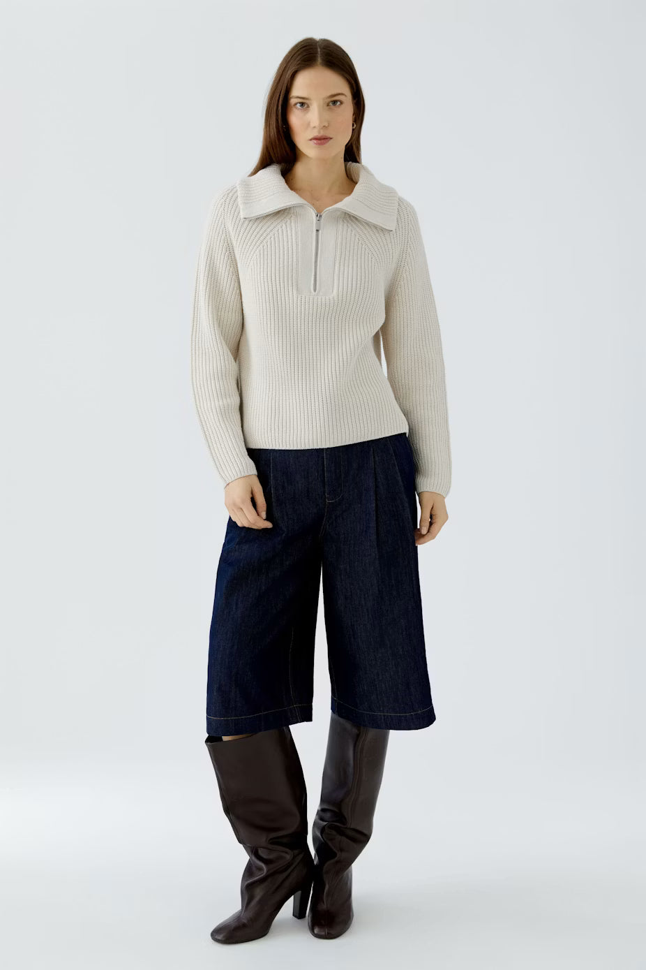Oui Troyer Cotton Blend 1/4 Zip Pullover