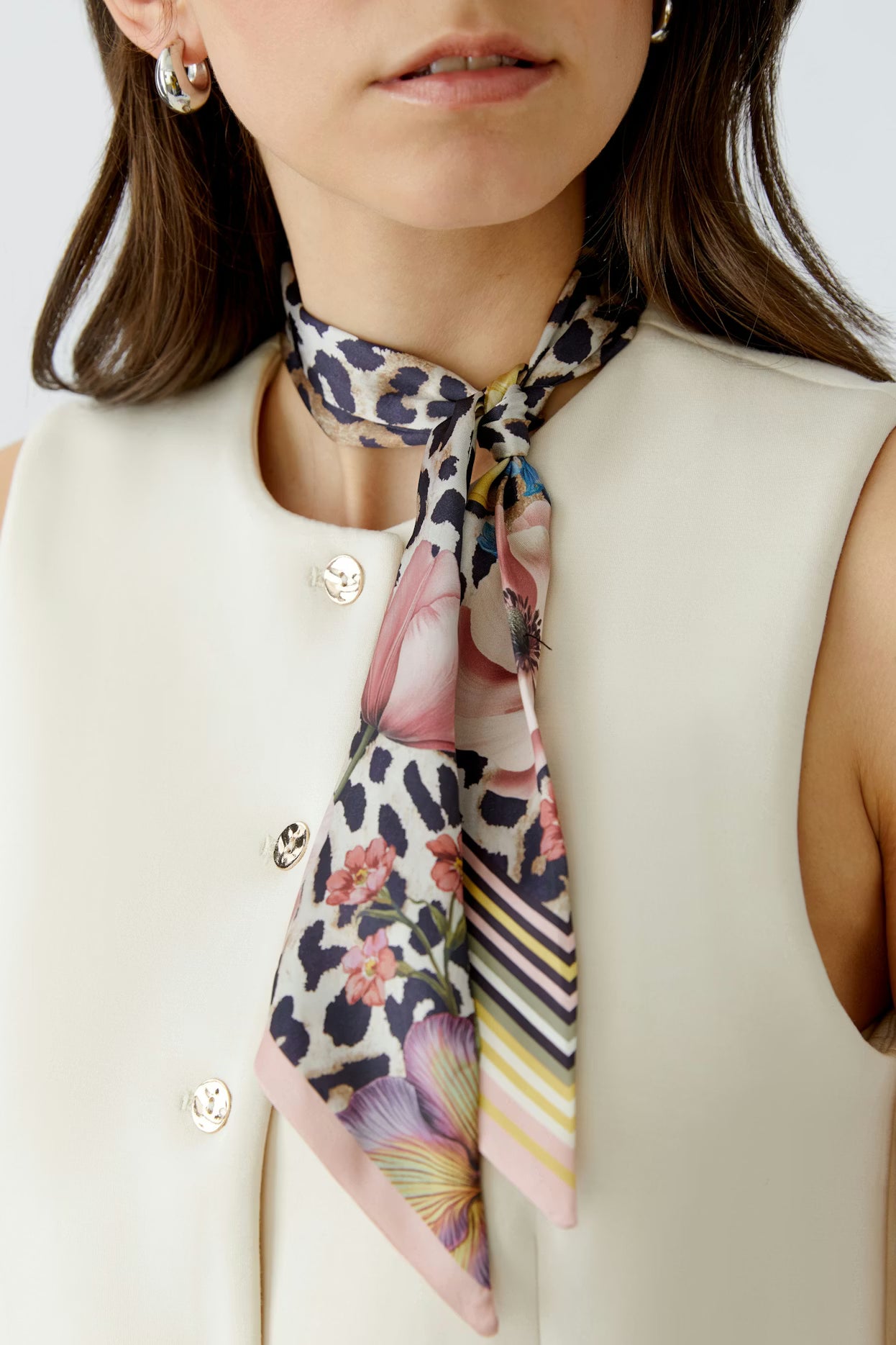 Oui Narrow Floral Print Scarf