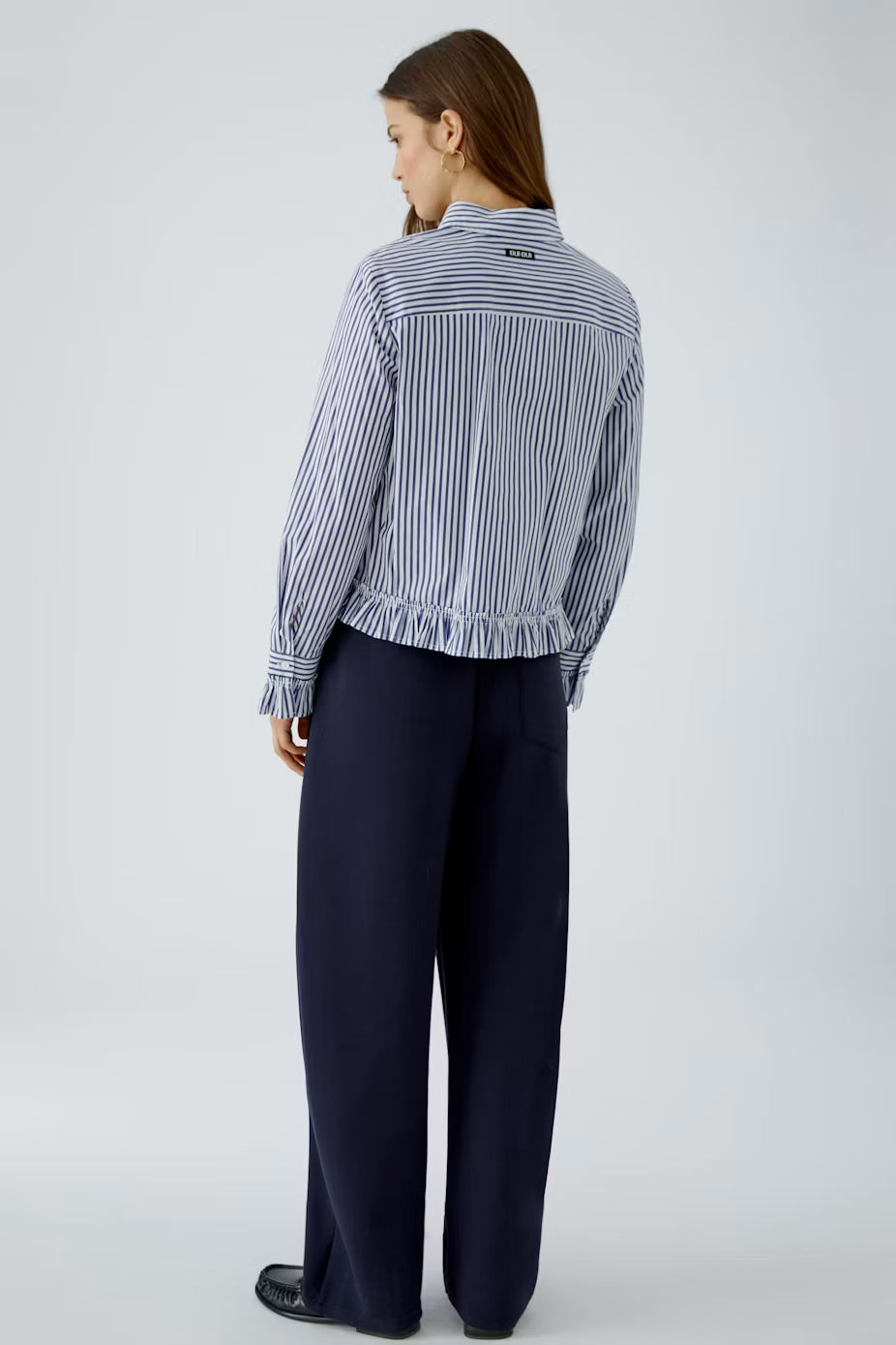 Oui Ruffle Bottom Striped Blouse