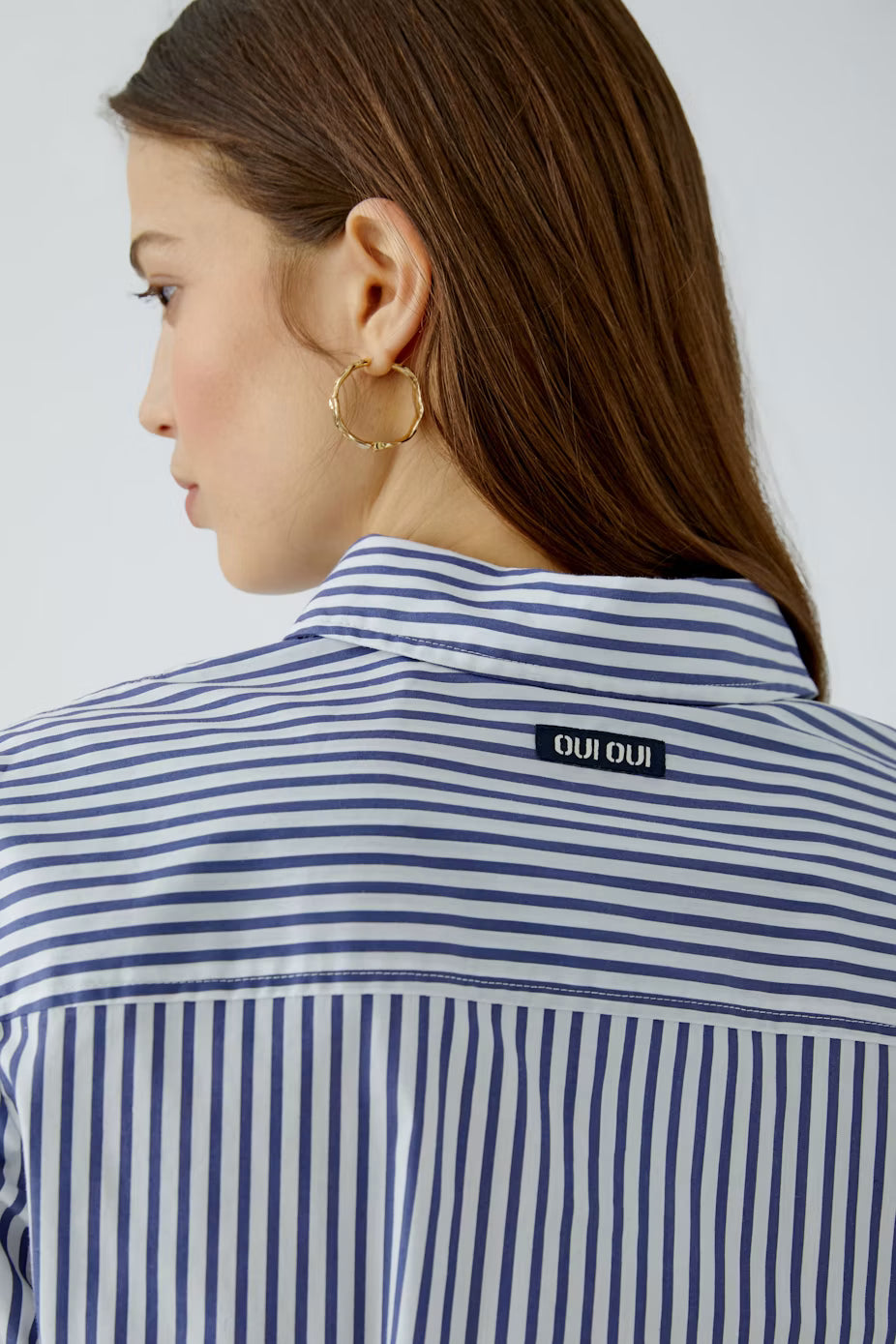 Oui Ruffle Bottom Striped Blouse
