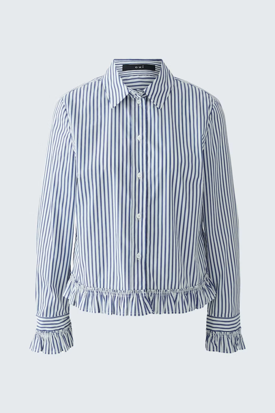 Oui Ruffle Bottom Striped Blouse