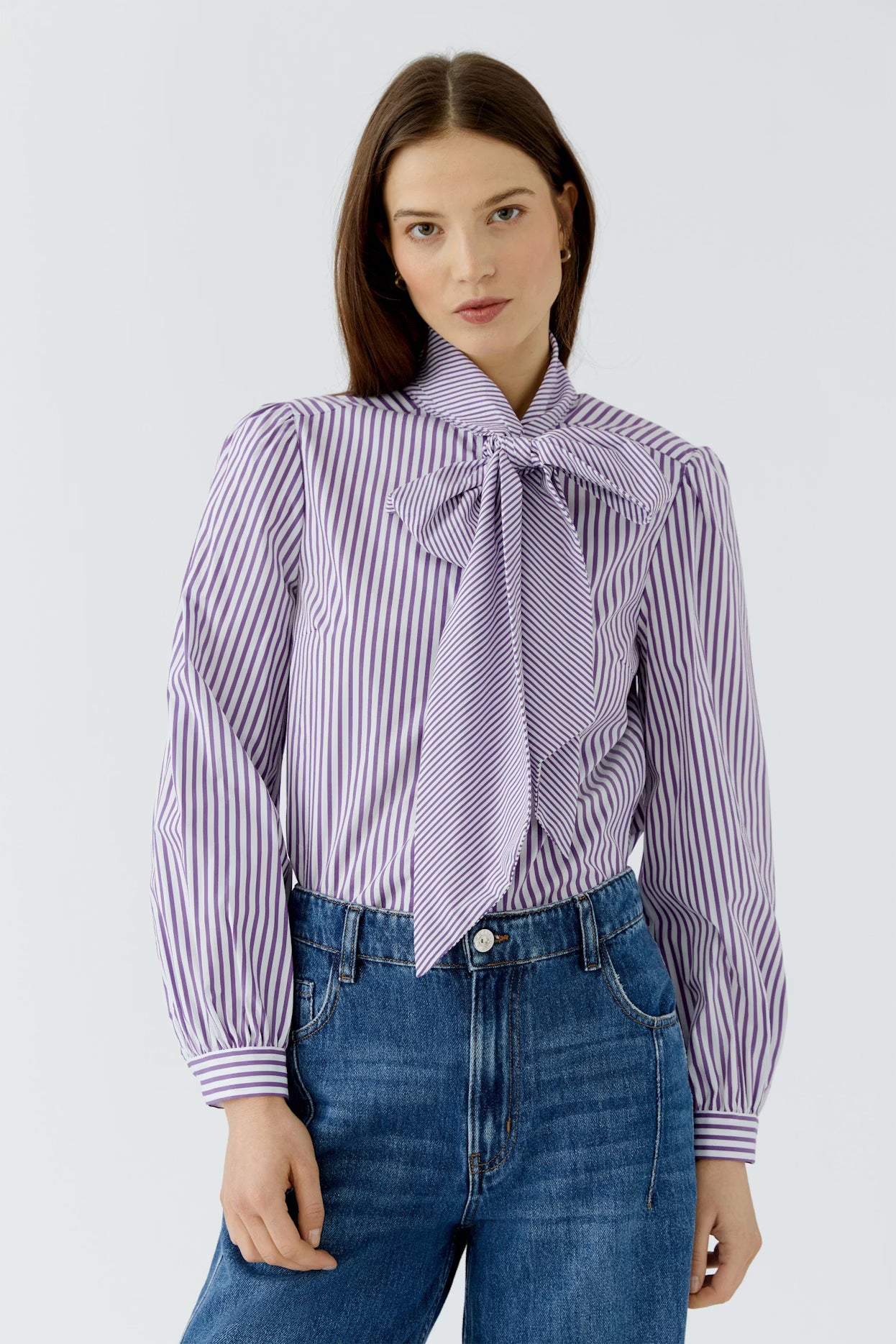 Oui Striped Blouse With Bow