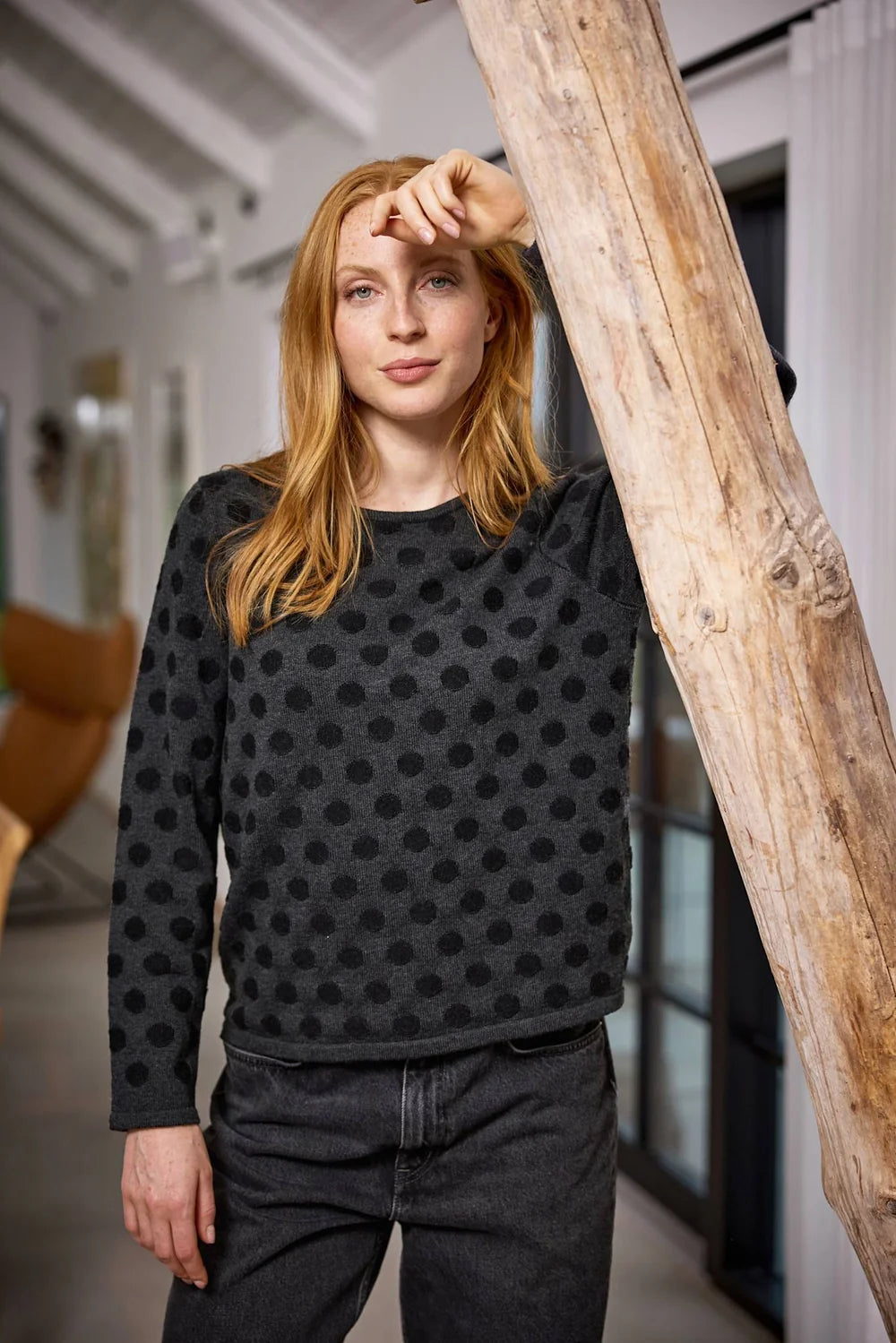 Mansted Joan Dot Cotton Merino Crewneck