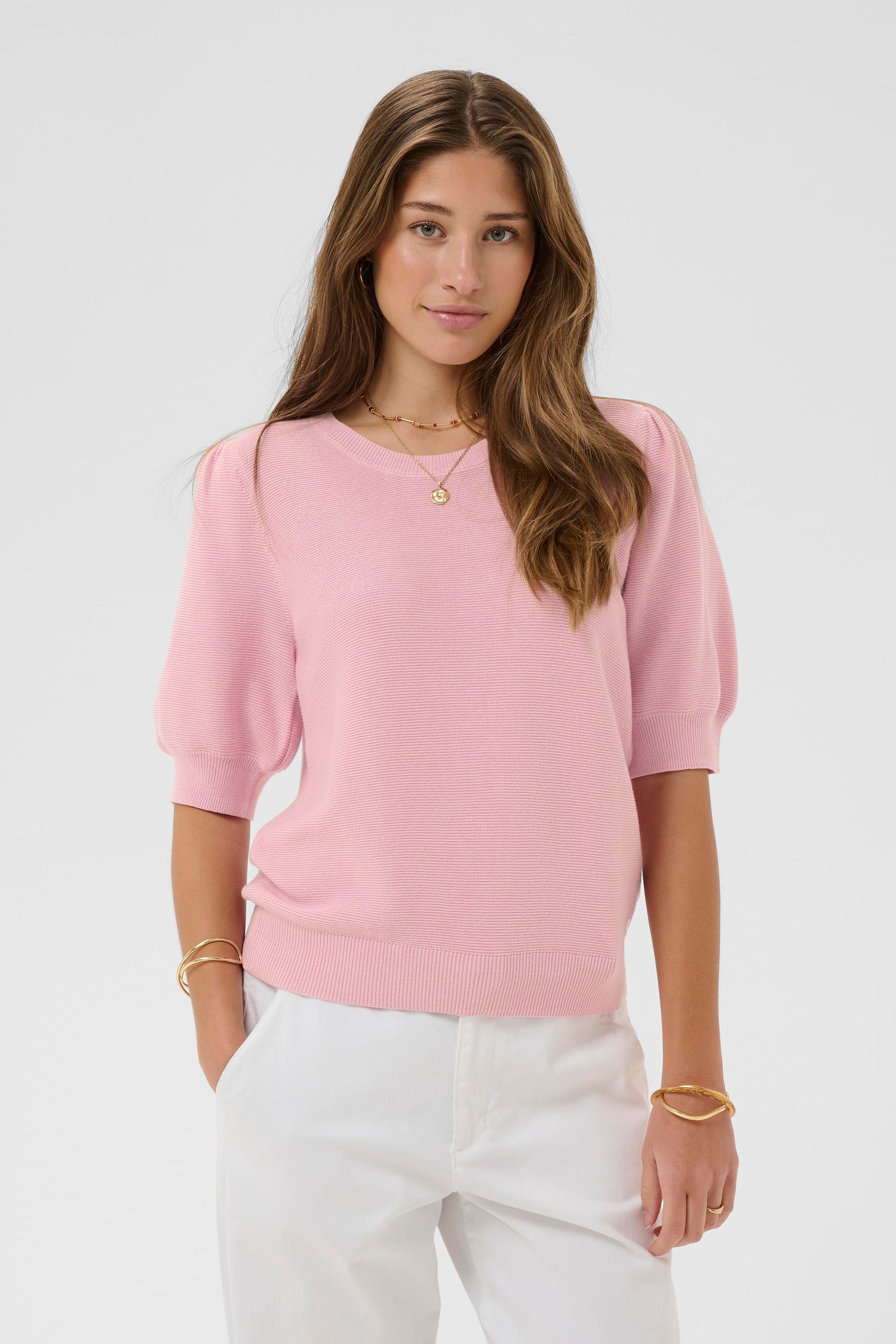 Cream Sillar Knit Short Sleeve Pullover