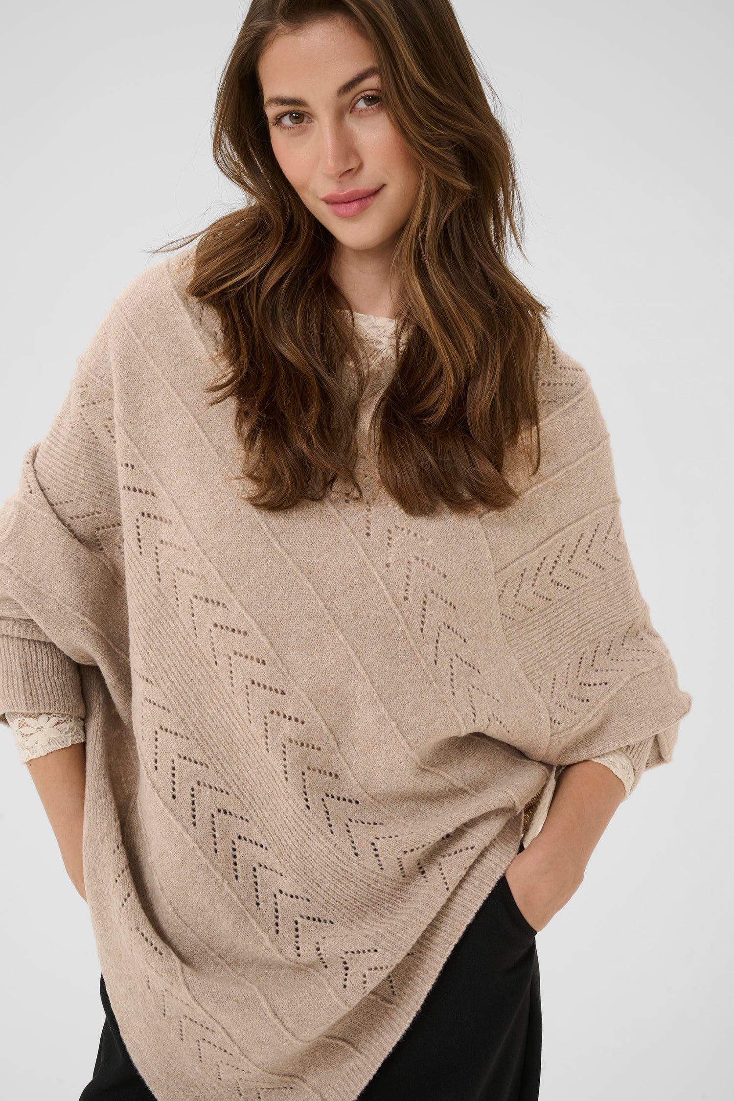 Cream Holiday Poncho