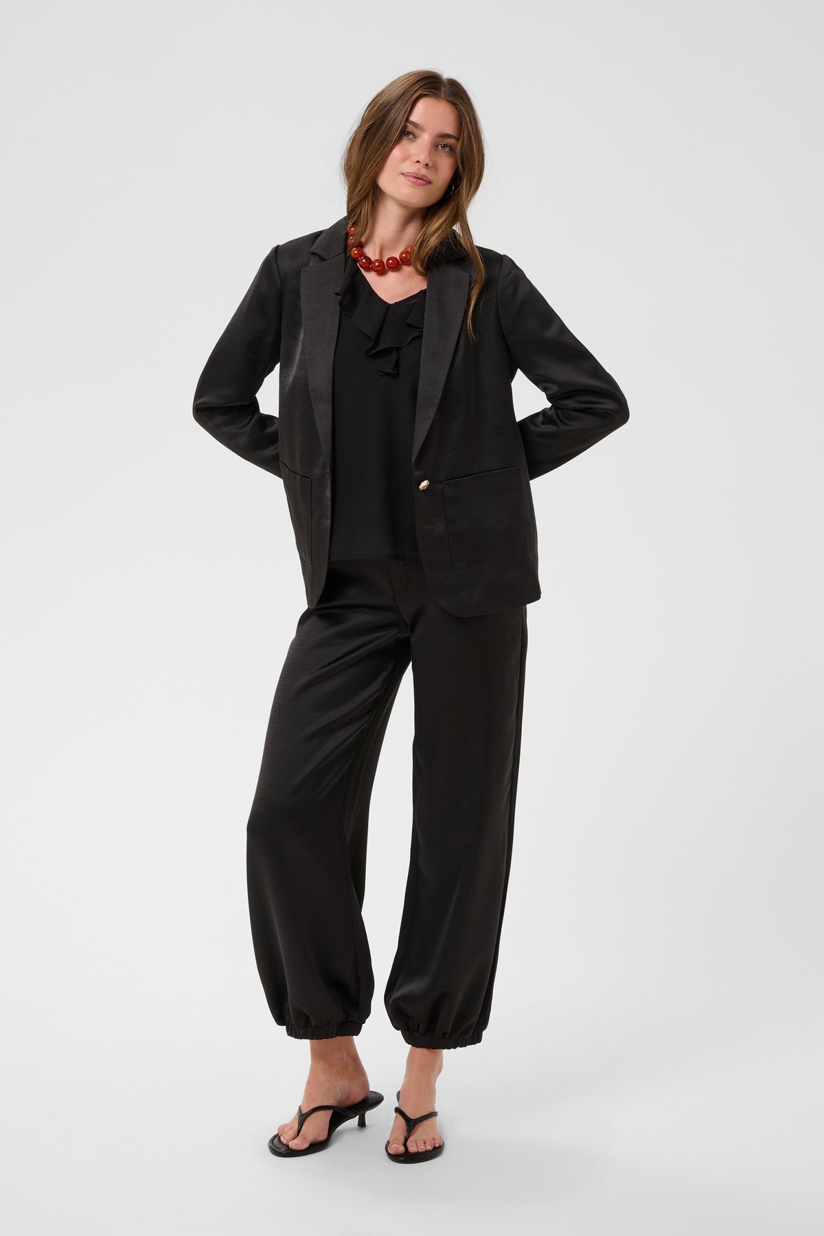Cream Cocamia Satin Blazer (Pitch Black)