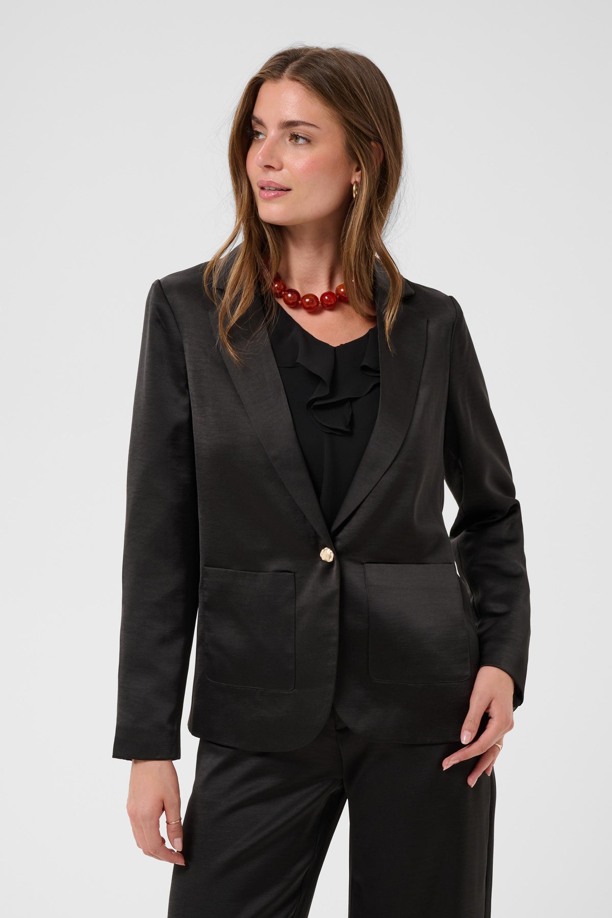 Cream Cocamia Satin Blazer (Pitch Black)