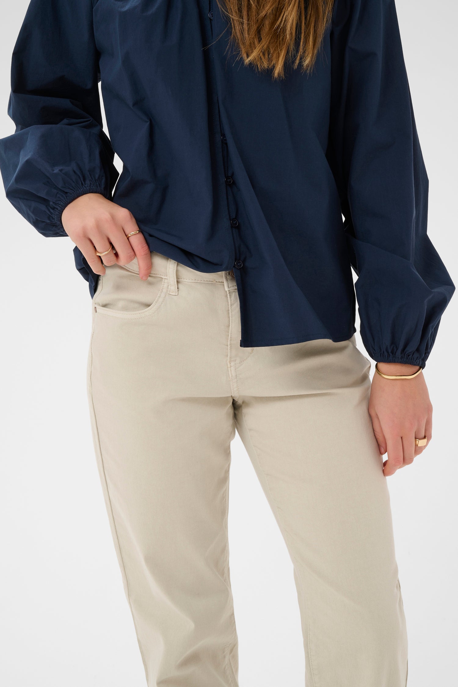 Cream Sophia Twill Pant- Coco Fit