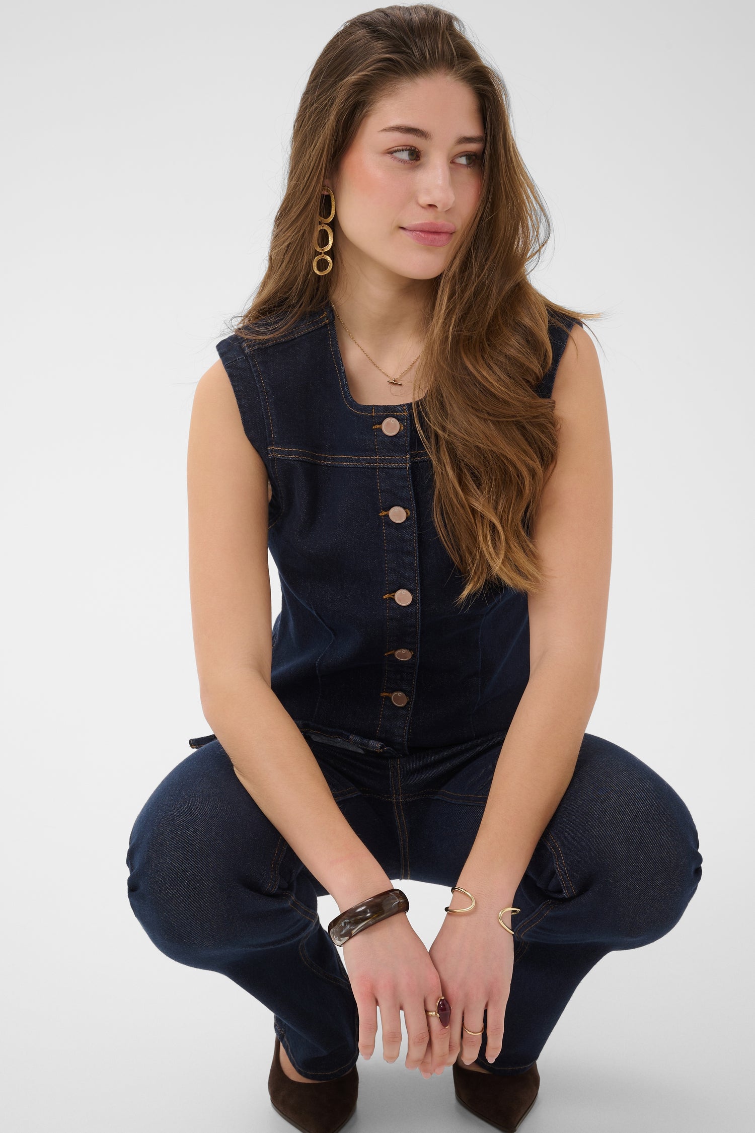 Cream Damy Denim Waistcoat