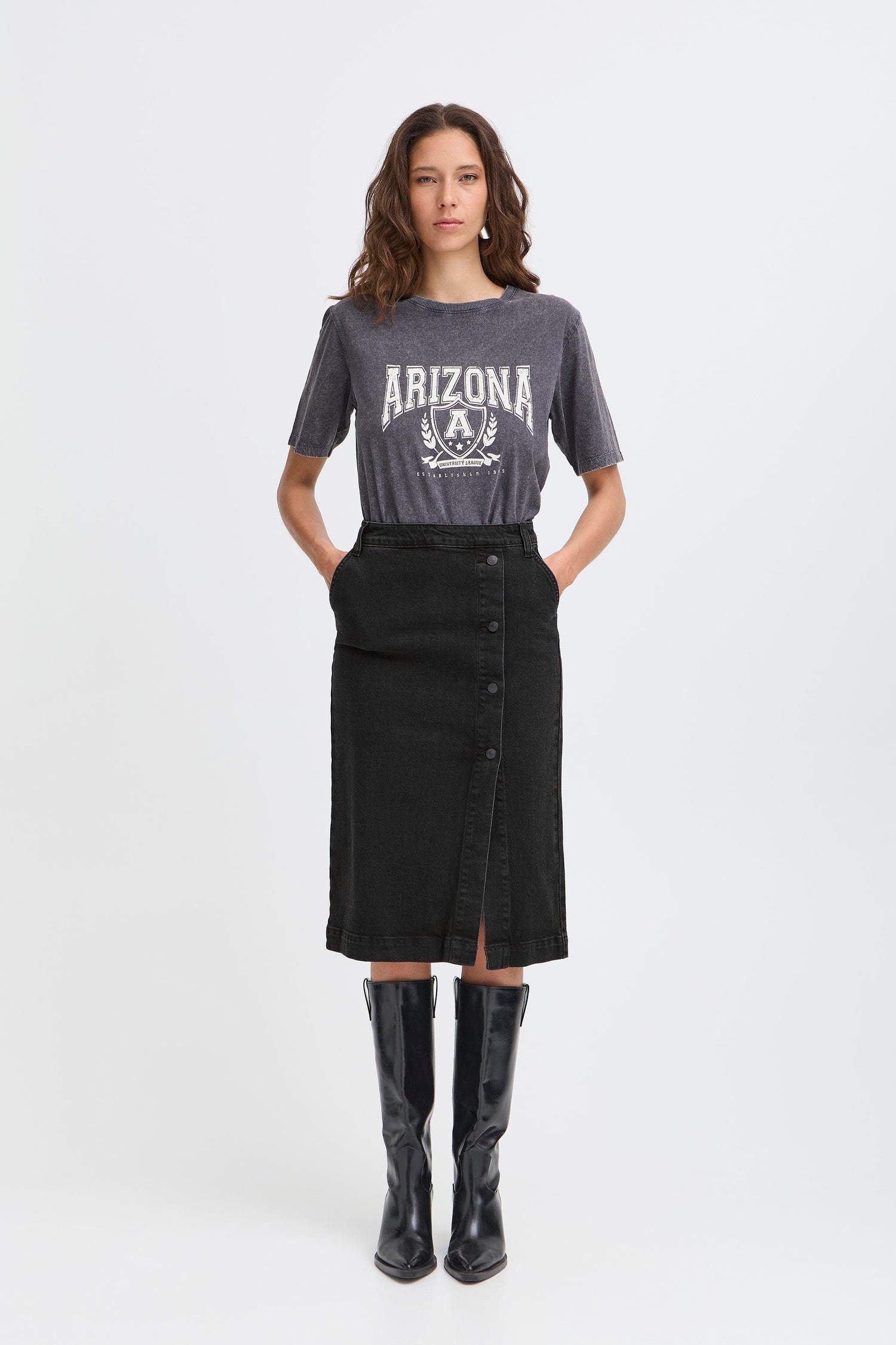 B.Young Lara Button Denim Skirt