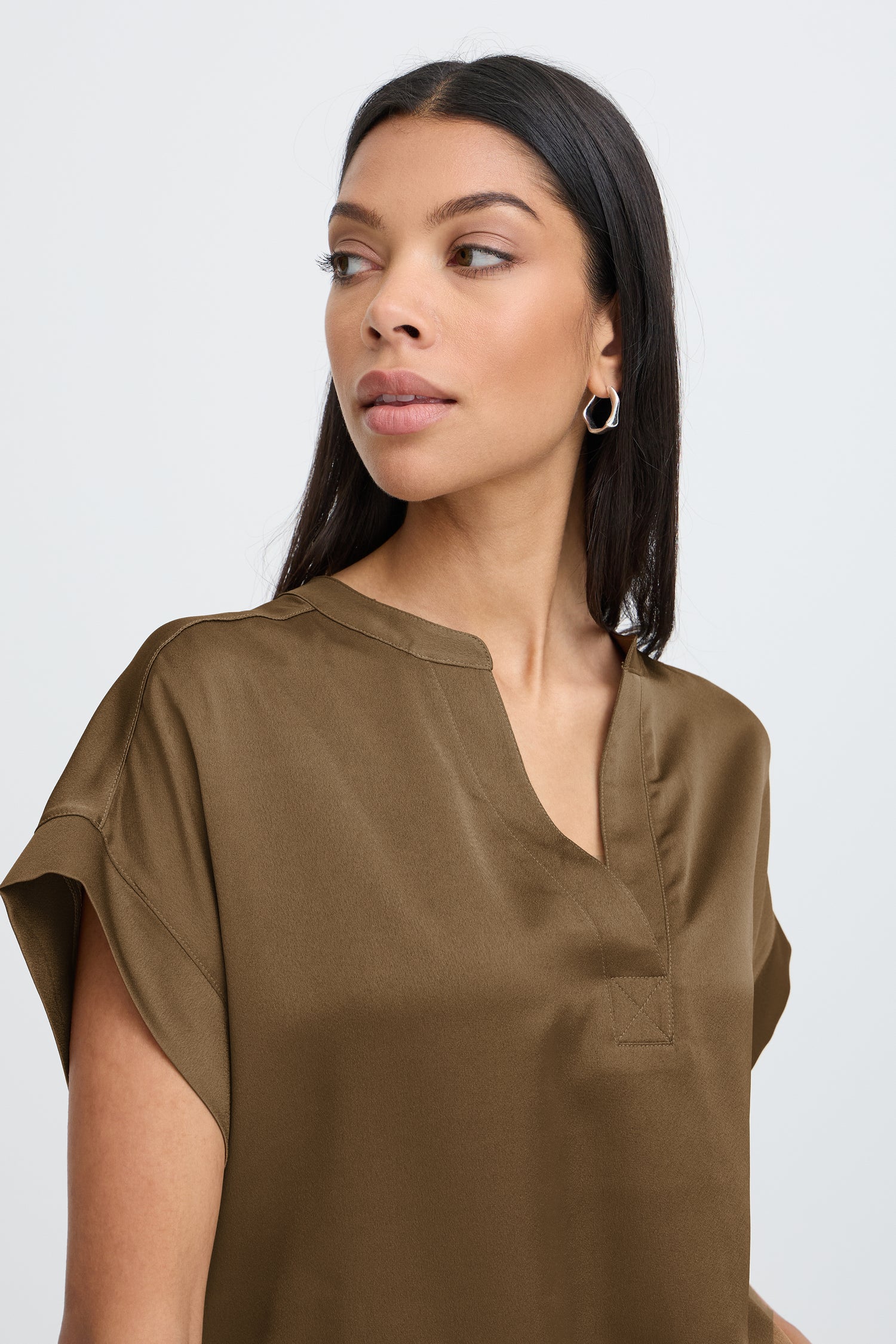 B. Young Selita V Placket Neck Top