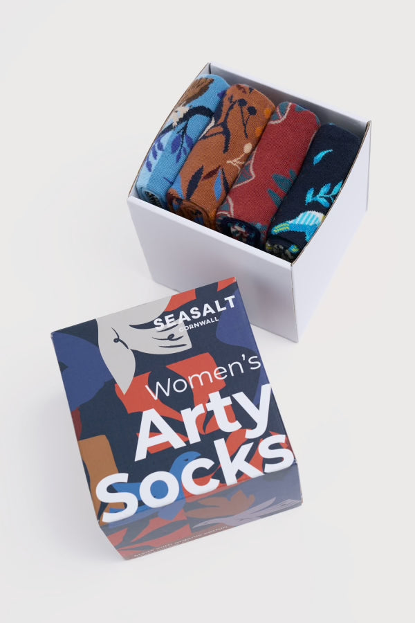 Seasalt Gift Box of 4 Women's Arty Birds Socks