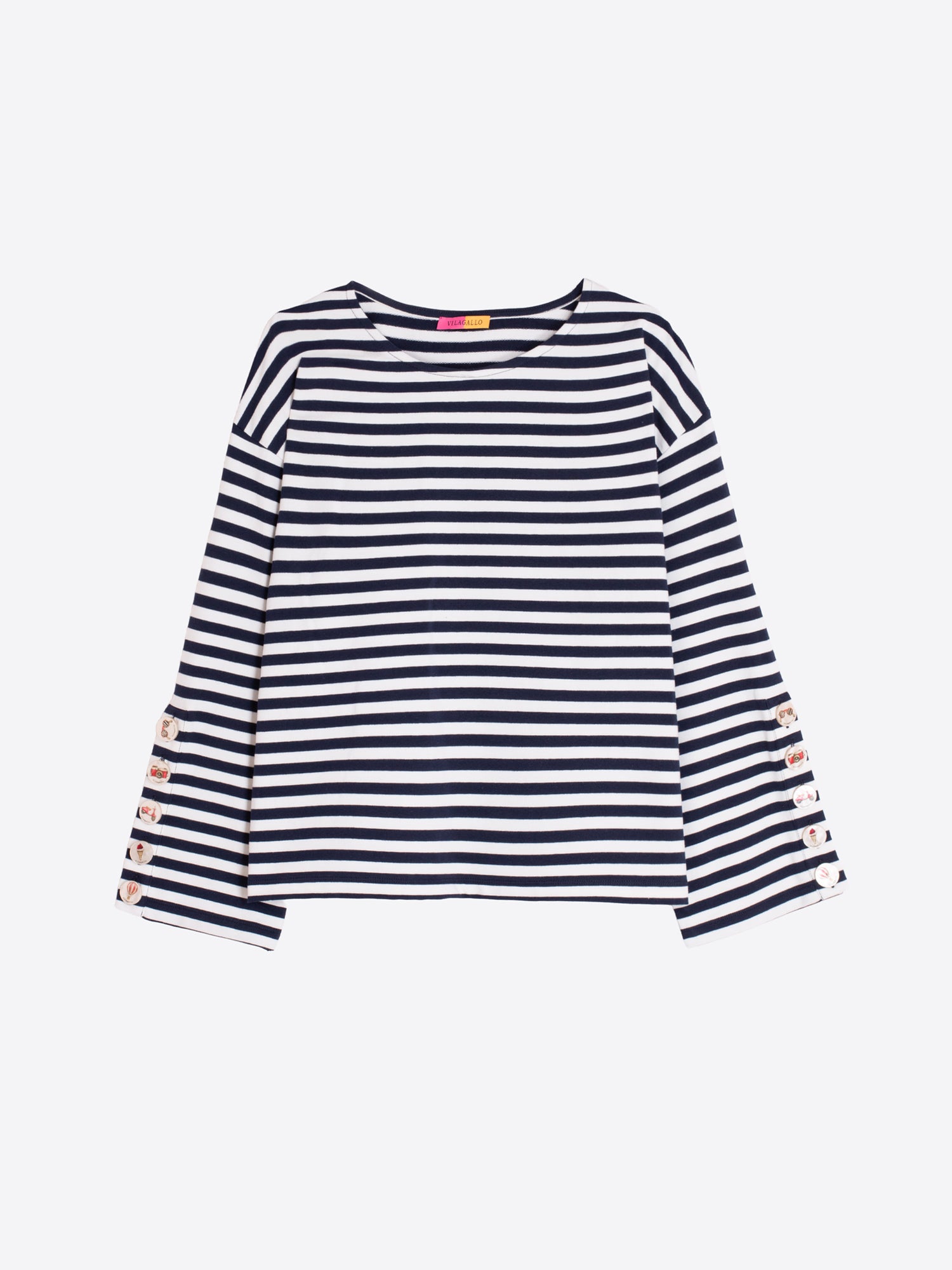 Vilagallo Striped Button Sleeve T-Shirt