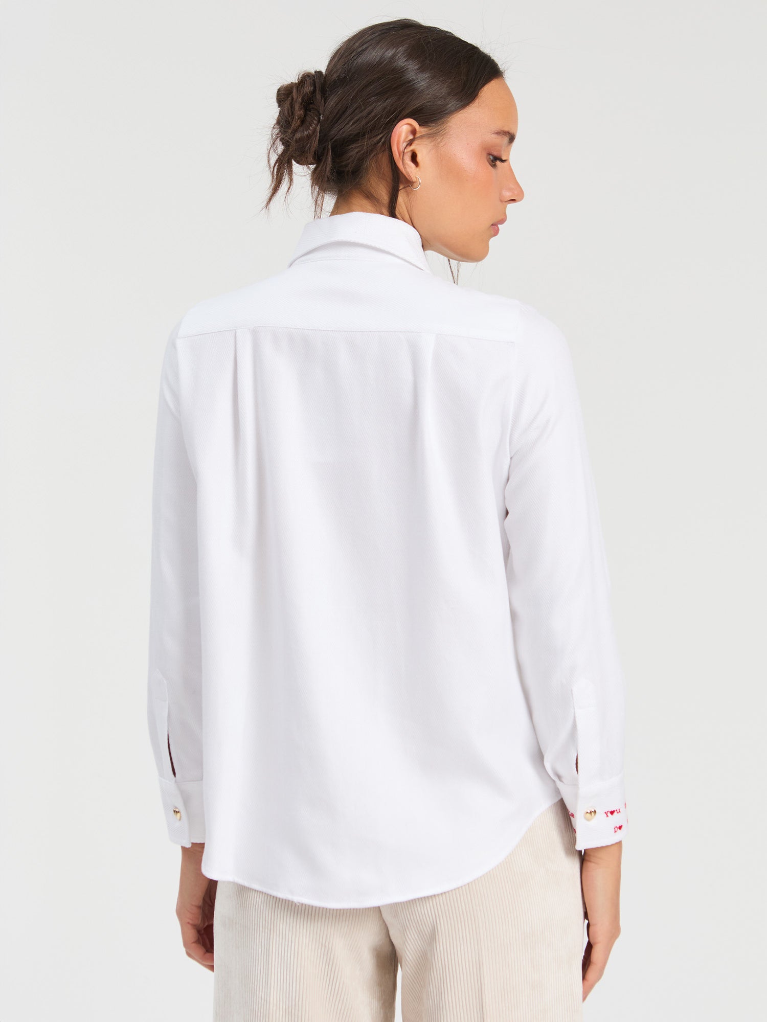 Vilagallo Herringbone Embroidered Hearts Blouse
