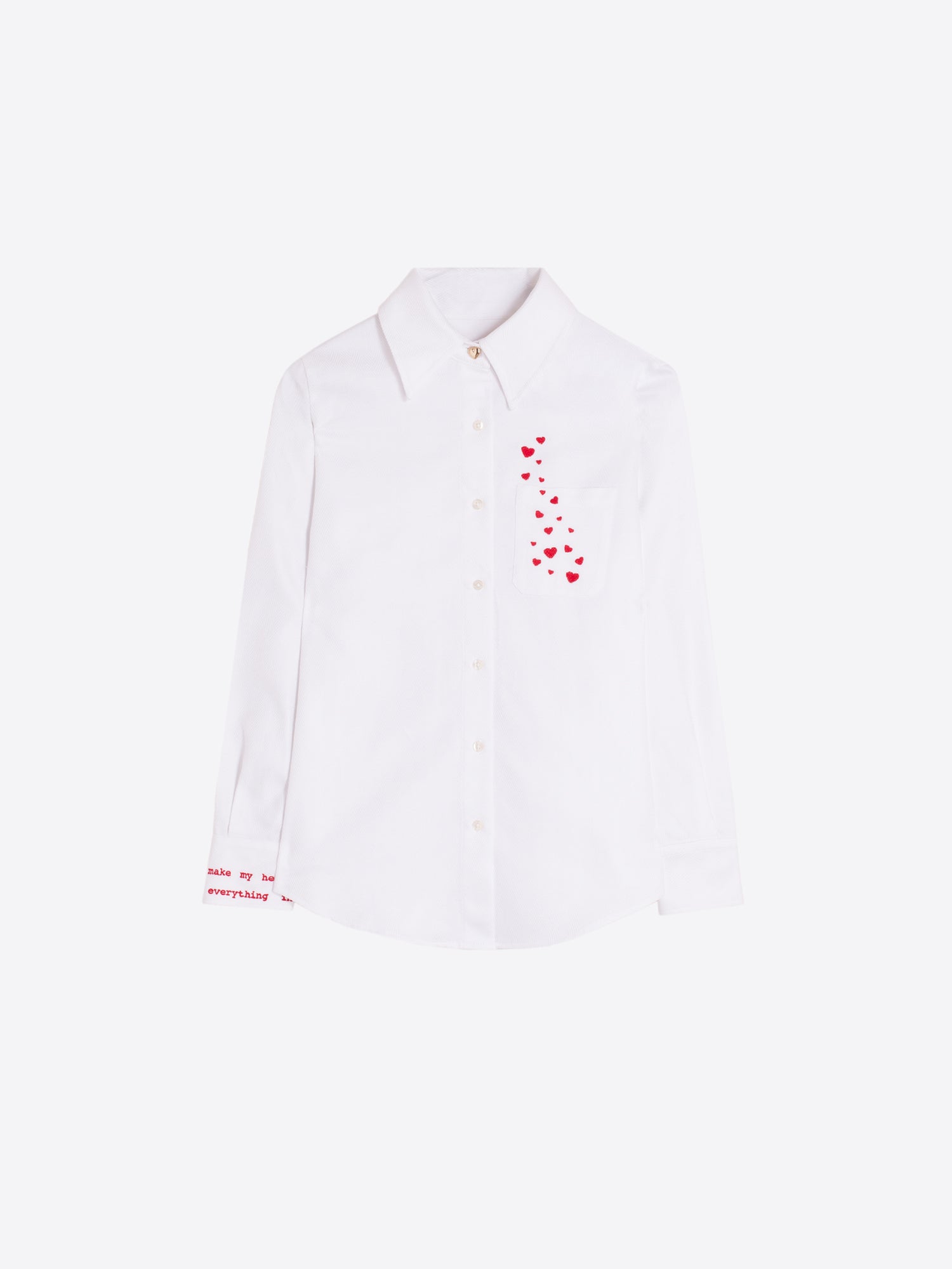 Vilagallo Herringbone Embroidered Hearts Blouse