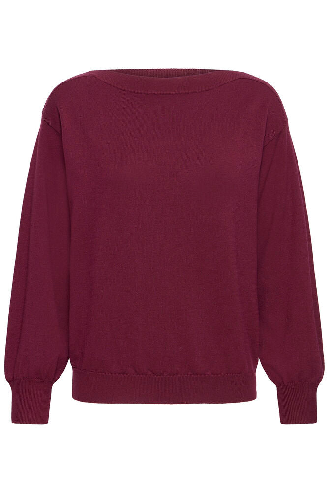 Ichi Luls Boat Neck Long Sleeve Sweater