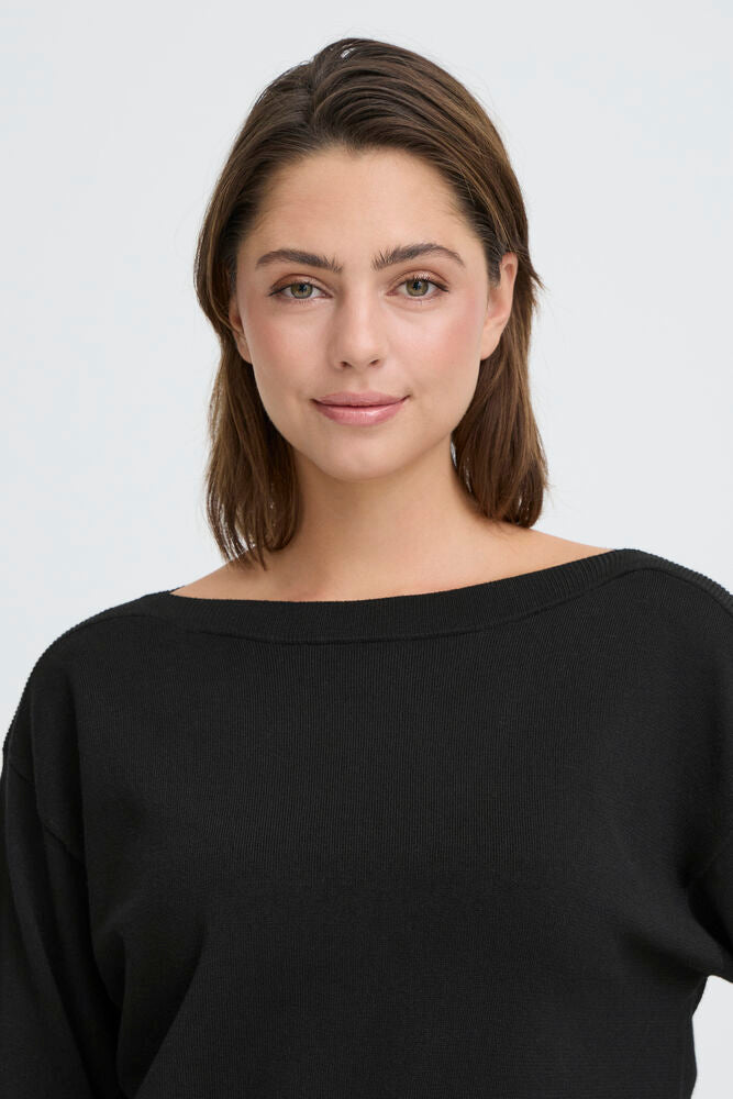 Ichi Luls Boat Neck Long Sleeve Sweater