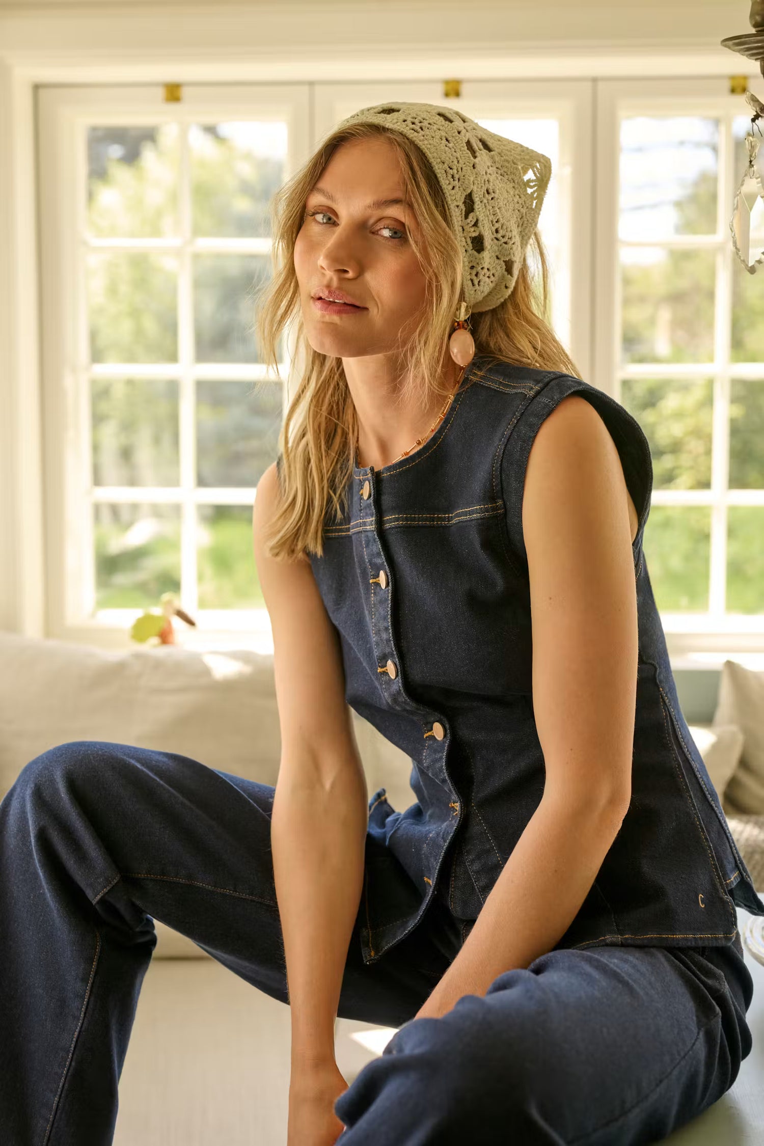 Cream Damy Denim Waistcoat
