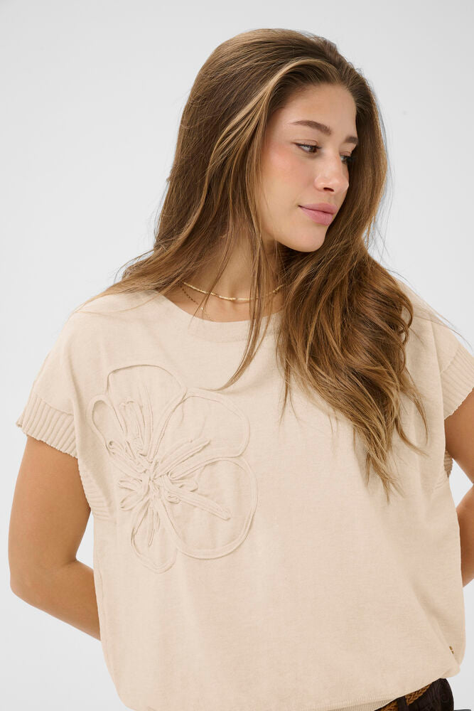 Cream Dela Knit Slipover With Decoration