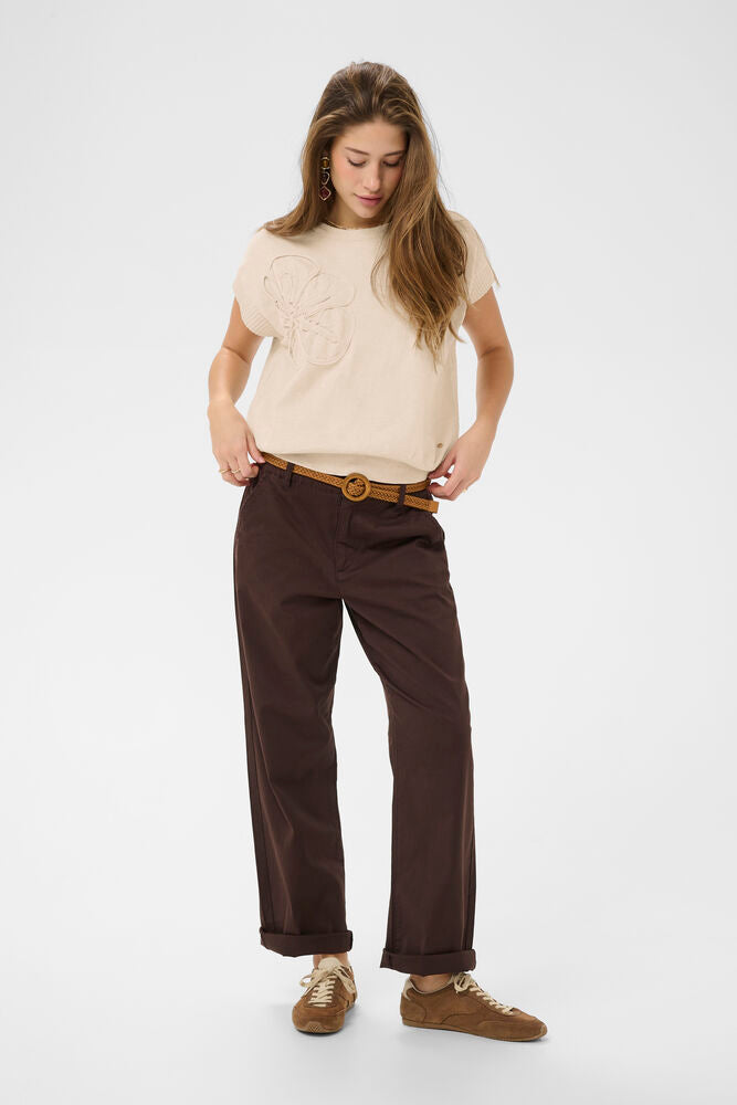 Cream Dela Knit Slipover With Decoration