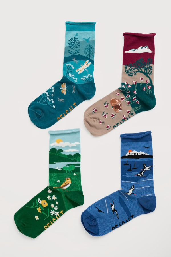 Seasalt Gift Box of 4 Women's Arty Socks Scenic