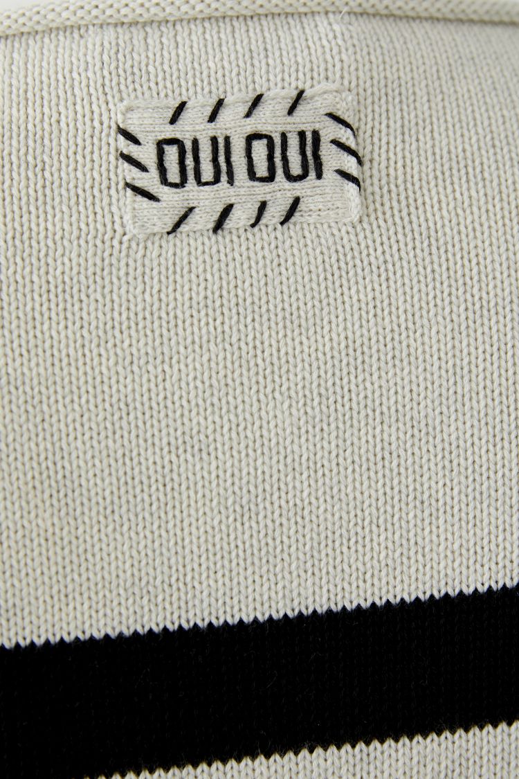 Oui Striped Cotton Sweater With Button Side Slit