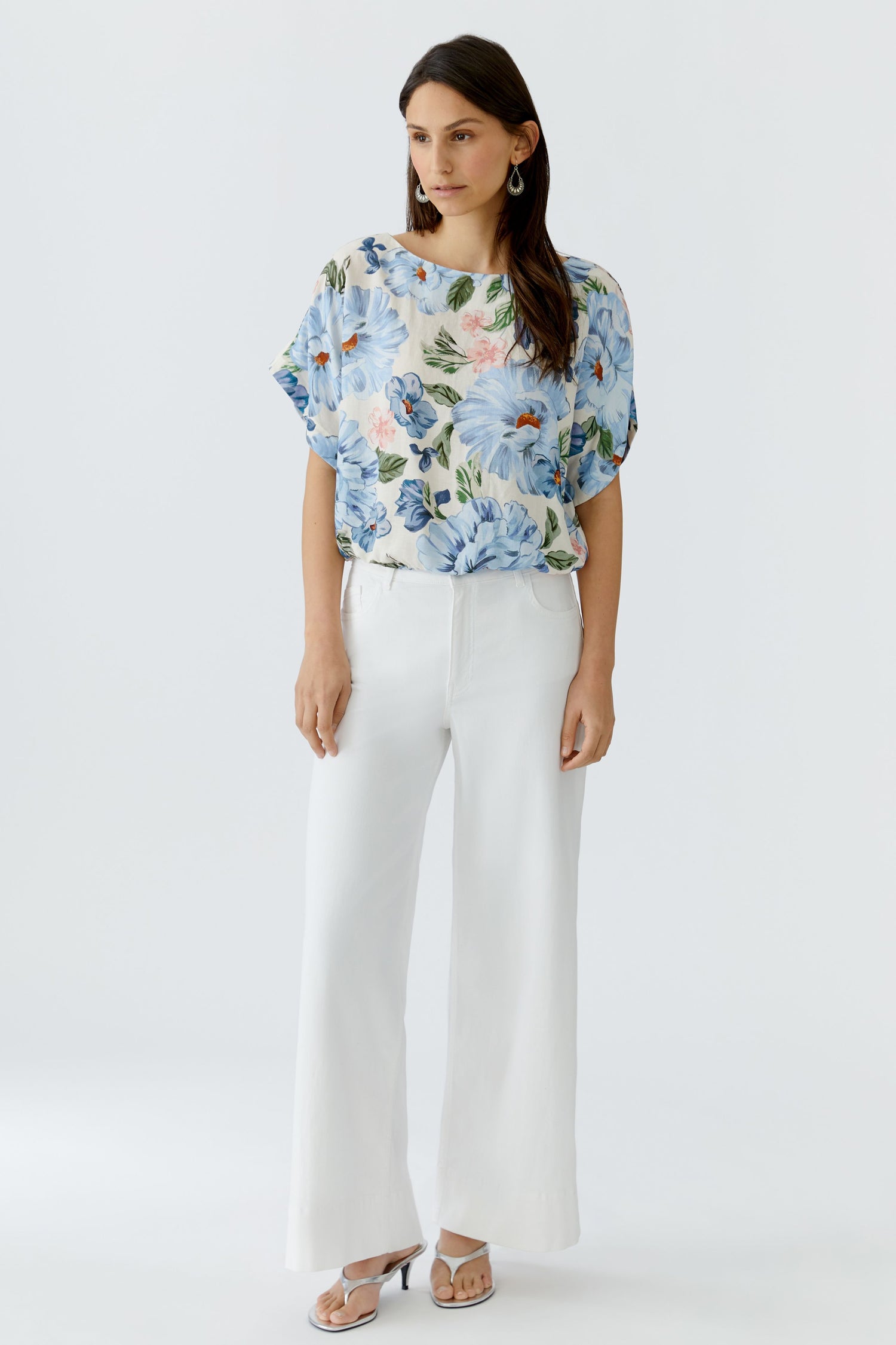 Oui Floral Blouse With Drawcord