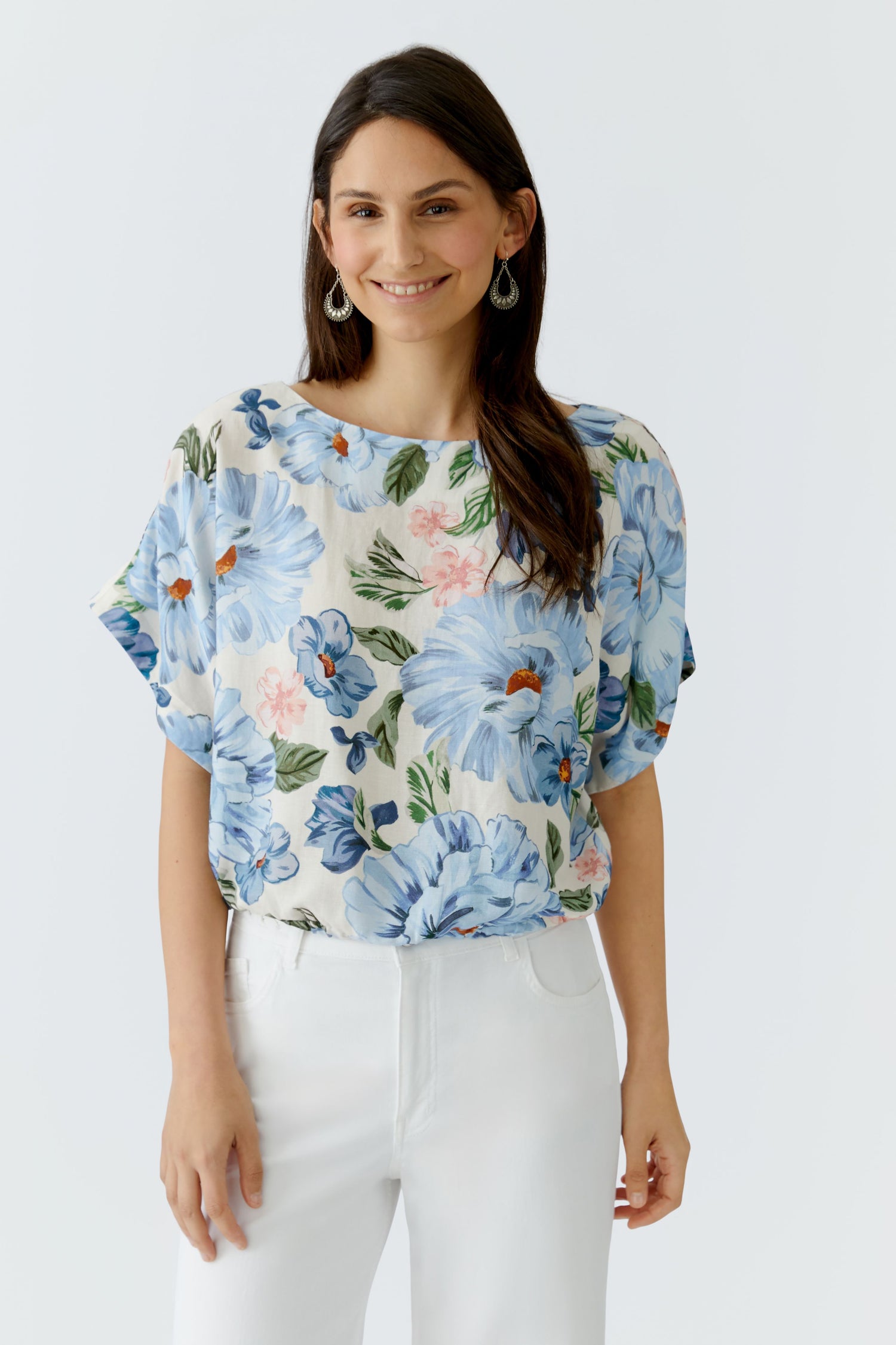 Oui Floral Blouse With Drawcord