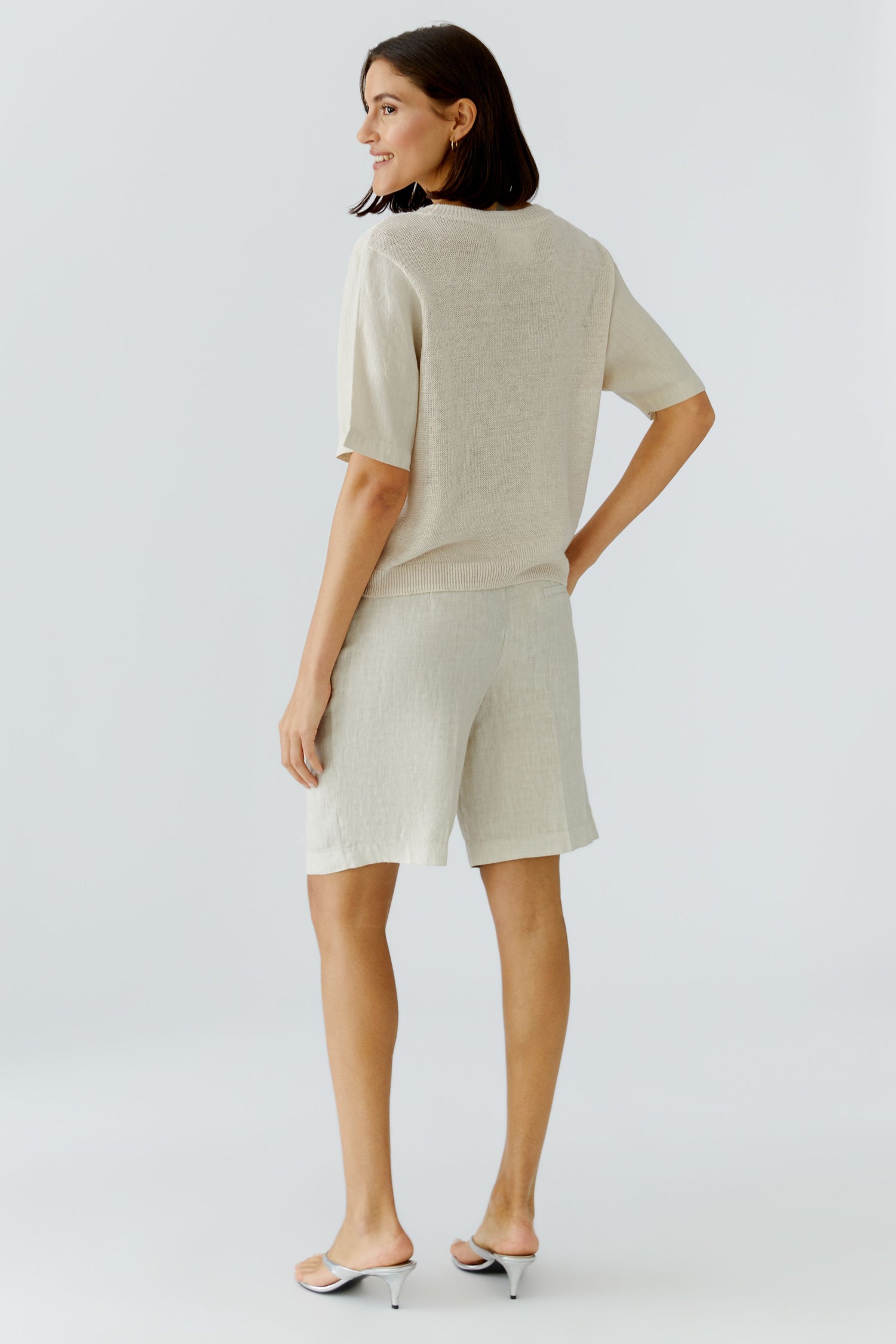 Oui Short Sleeve Linen Sweater