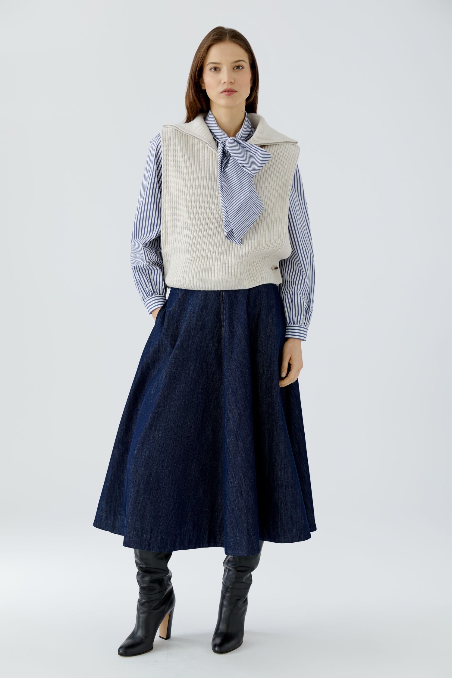 Oui Cotton Blend 1/4 Zip Vest With Collar
