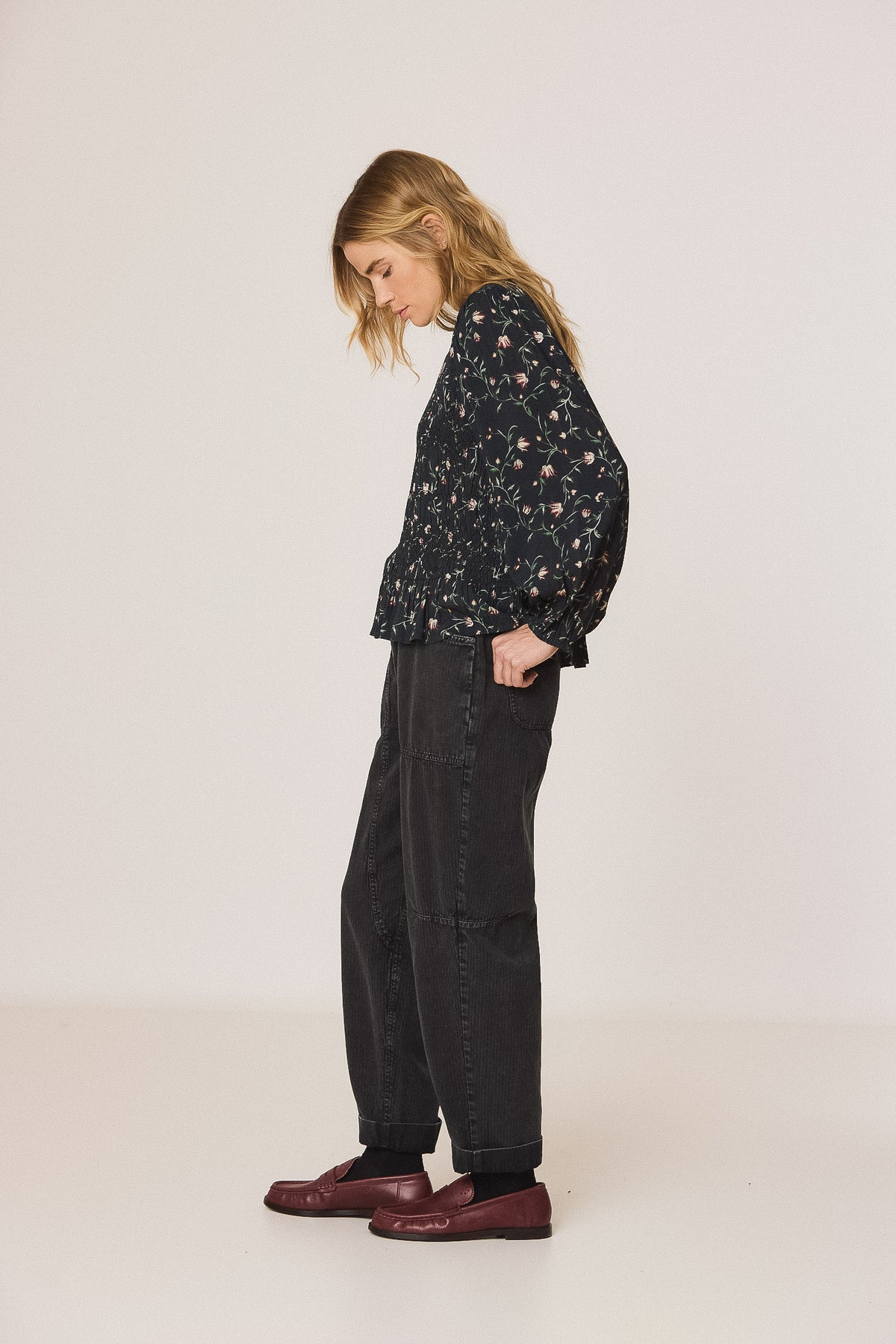 Indi & Cold Printed Smocked Blouse